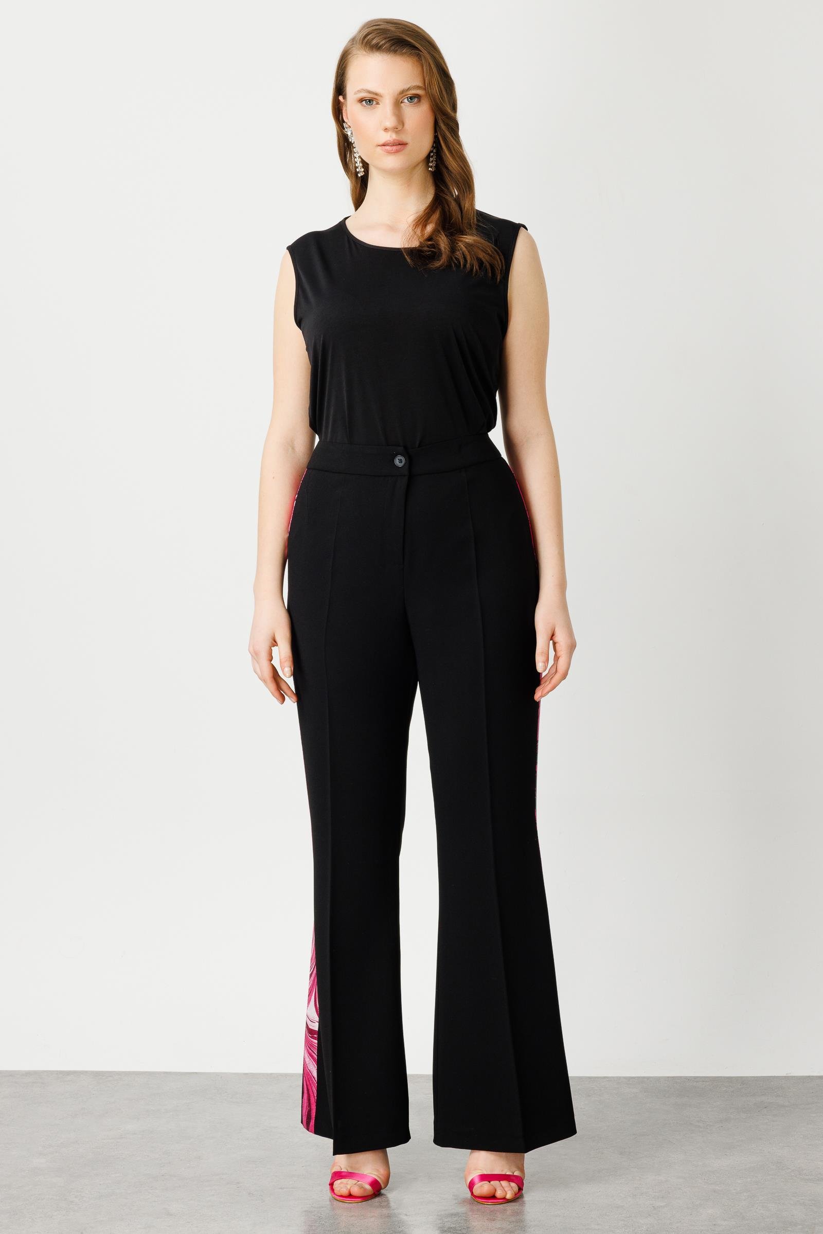 Modailgi  Yanları Desen Şeritli Pantolon Fuşya