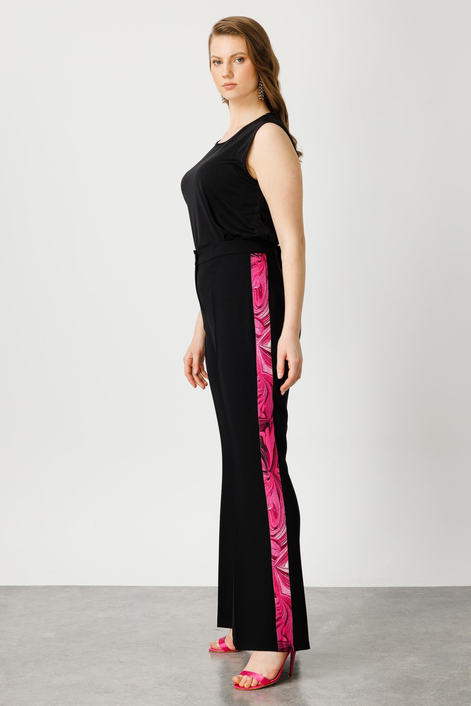 Modailgi  Yanları Desen Şeritli Pantolon Fuşya