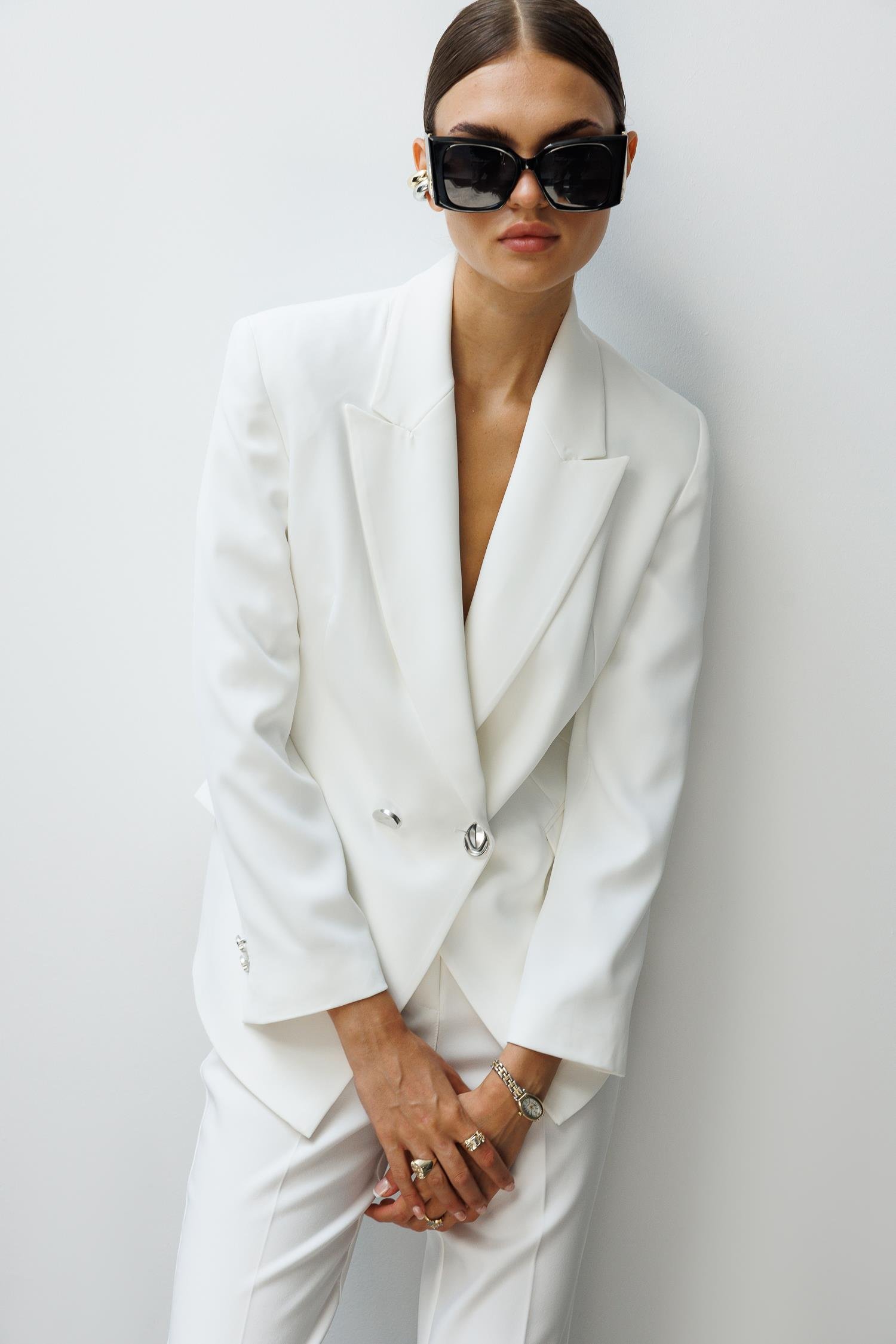 Modailgi  Yanları Metal Aksesuarlı Kruvaze Ceket Ekru