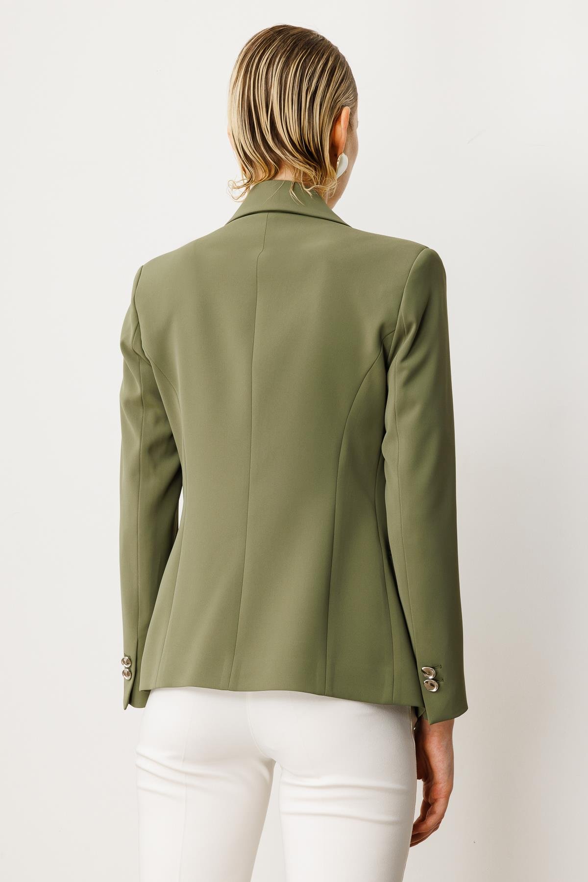 Modailgi  Yanları Metal Aksesuarlı Kruvaze Ceket Haki