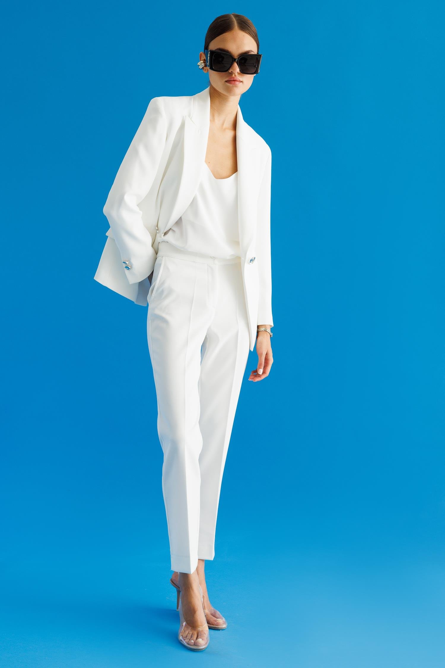 Modailgi  Yanları Metal Aksesuarlı Kruvaze Ceket Ekru