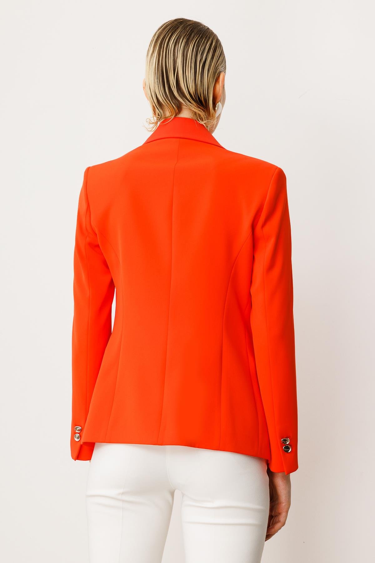 Modailgi  Yanları Metal Aksesuarlı Kruvaze Ceket Mercan