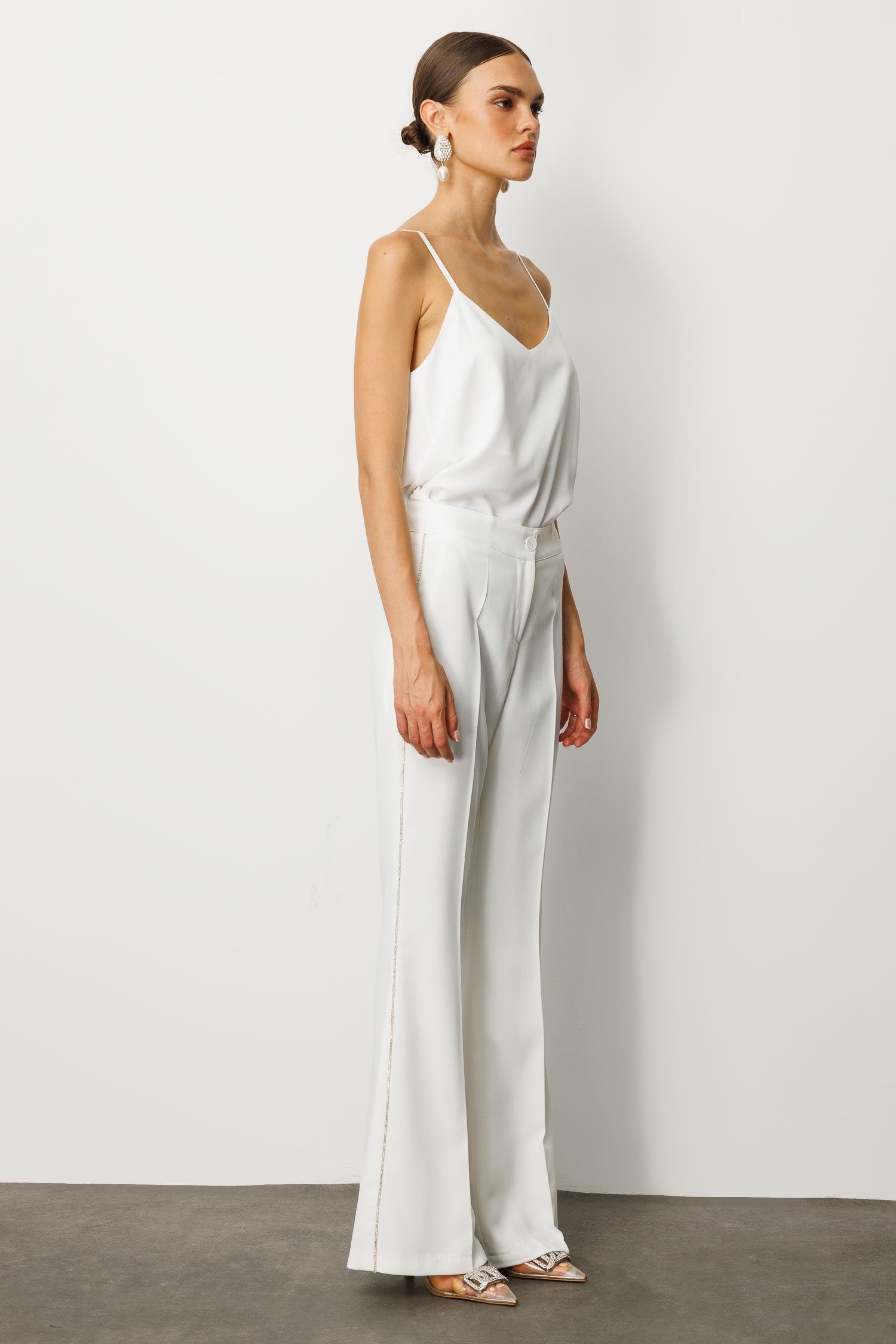 Modailgi  Yanları Şerit Swaroski Pantolon - 75008 Ekru