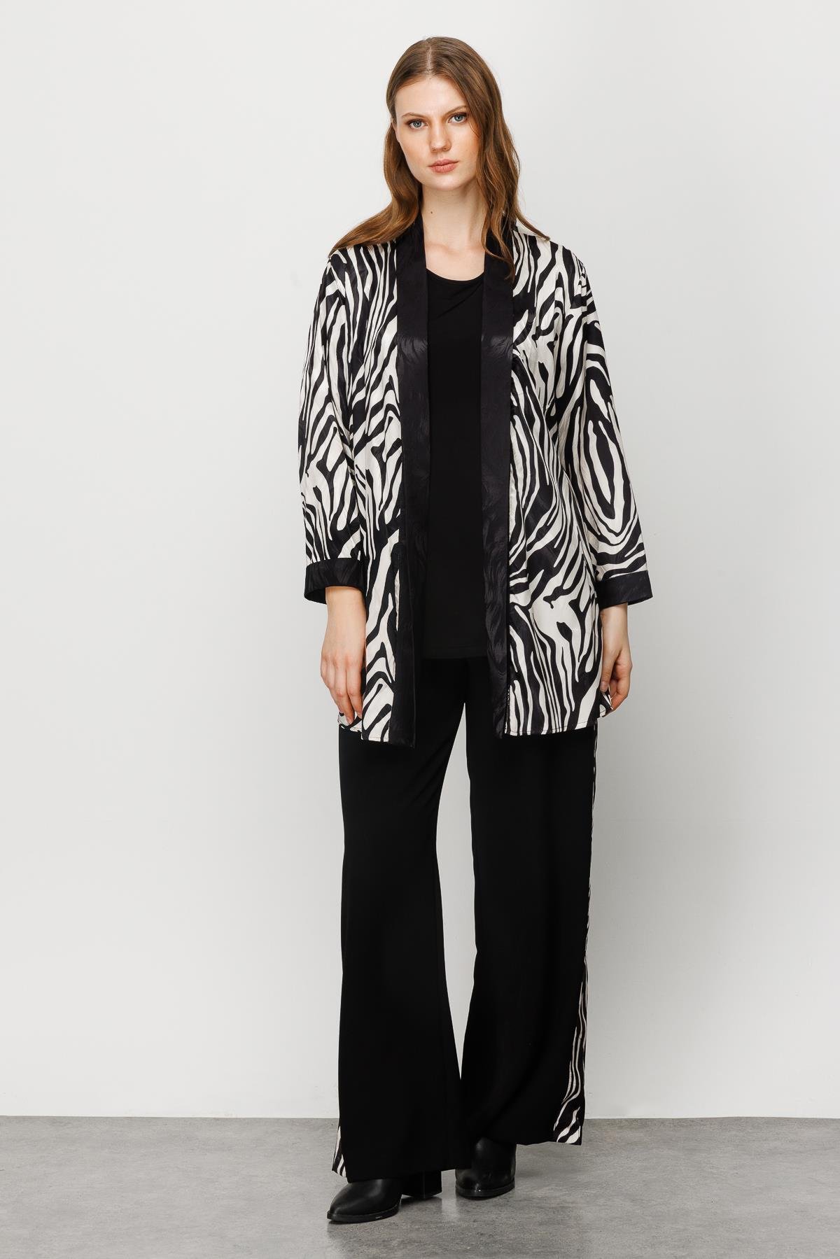 Modailgi  Yanları Şeritli Beli Lastikli Pantolon Siyah