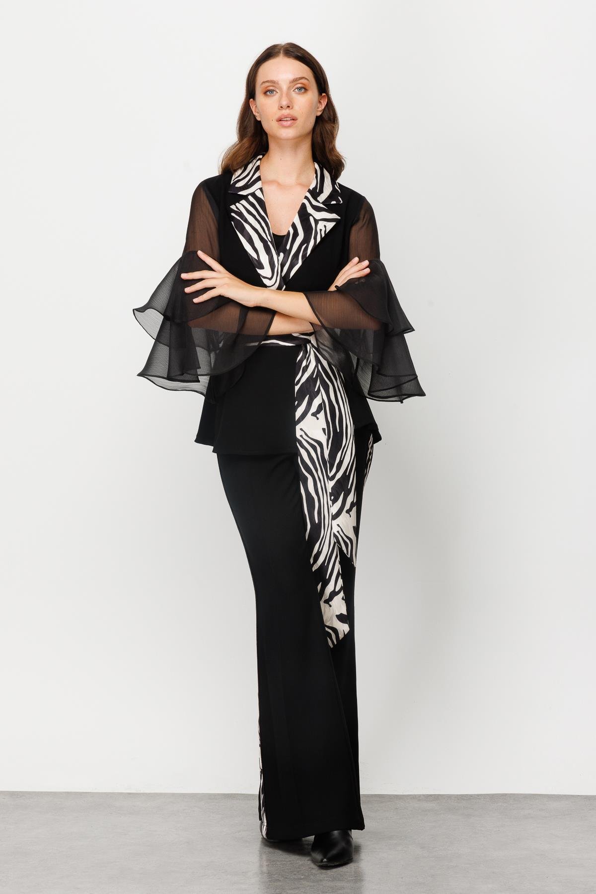 Modailgi  Yanları Şeritli İspanyol Paça Pantolon Siyah