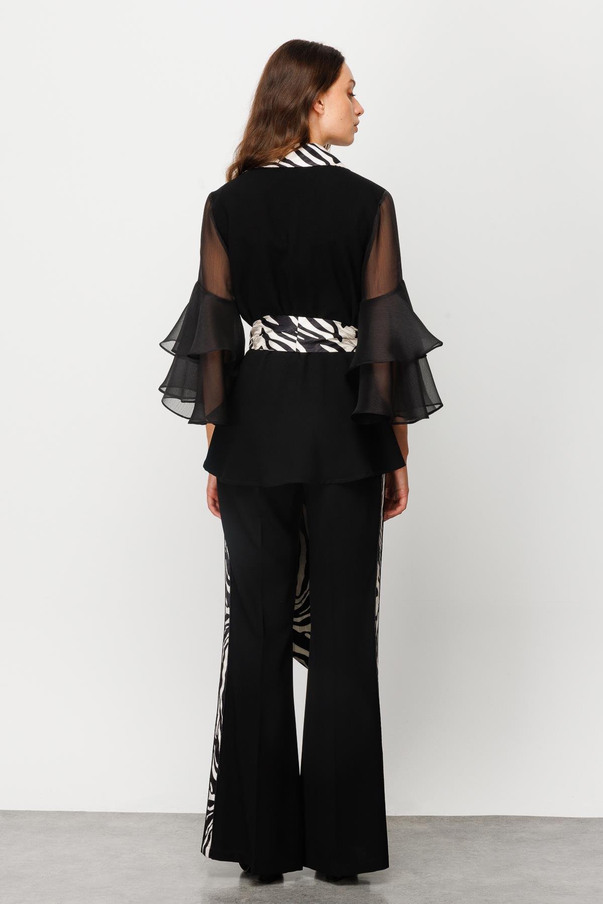 Modailgi  Yanları Şeritli İspanyol Paça Pantolon Siyah