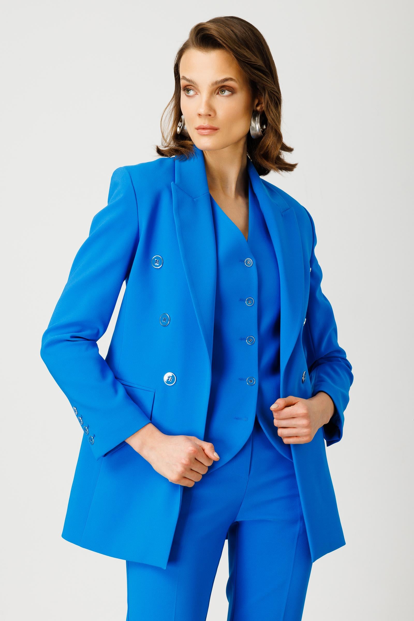 Modailgi  Yarım Astarlı Düğme Detaylı Ceket Mavi