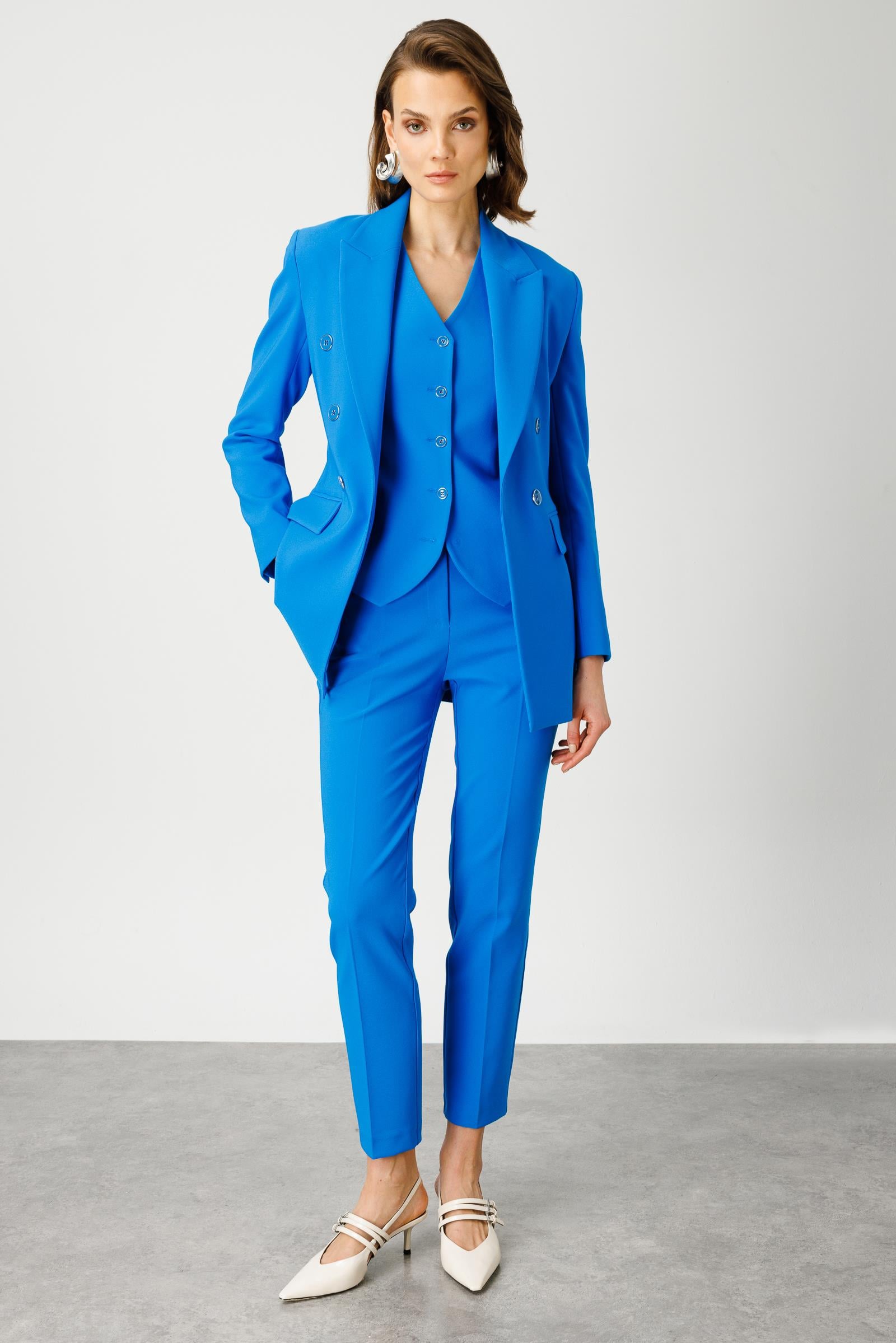 Modailgi  Yarım Astarlı Düğme Detaylı Ceket Mavi