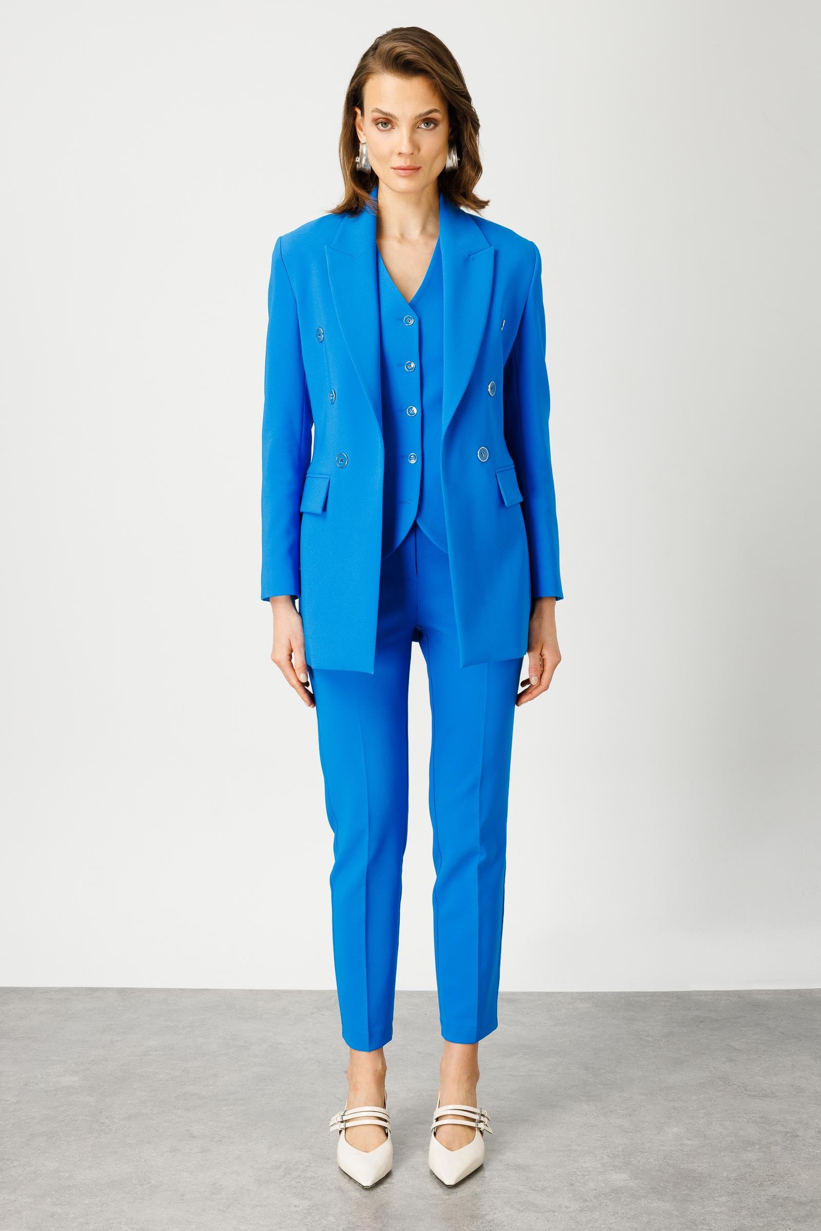 Modailgi  Yarım Astarlı Düğme Detaylı Ceket Mavi