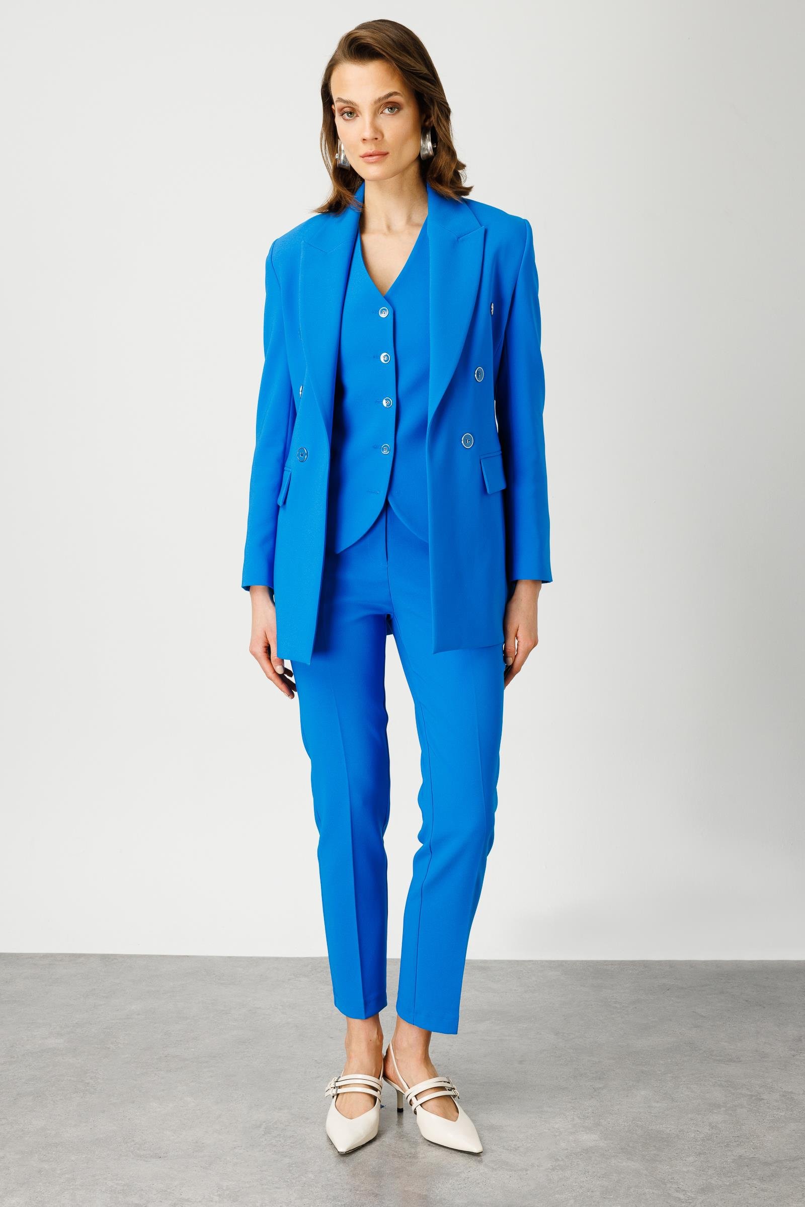 Modailgi  Yarım Astarlı Düğme Detaylı Ceket Mavi