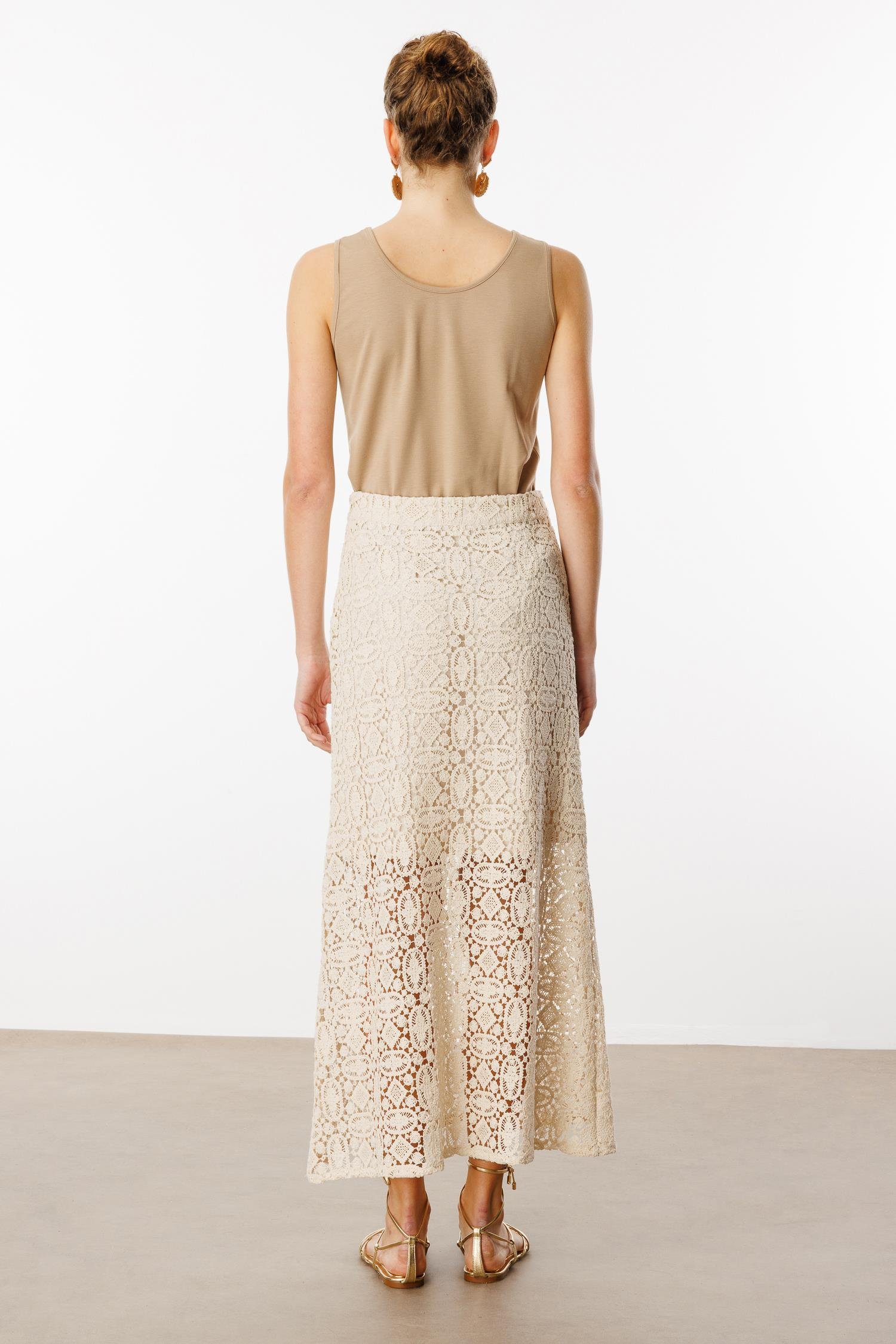 Modailgi  Yüksek Bel Güpür Dantelli Etek Orijinal