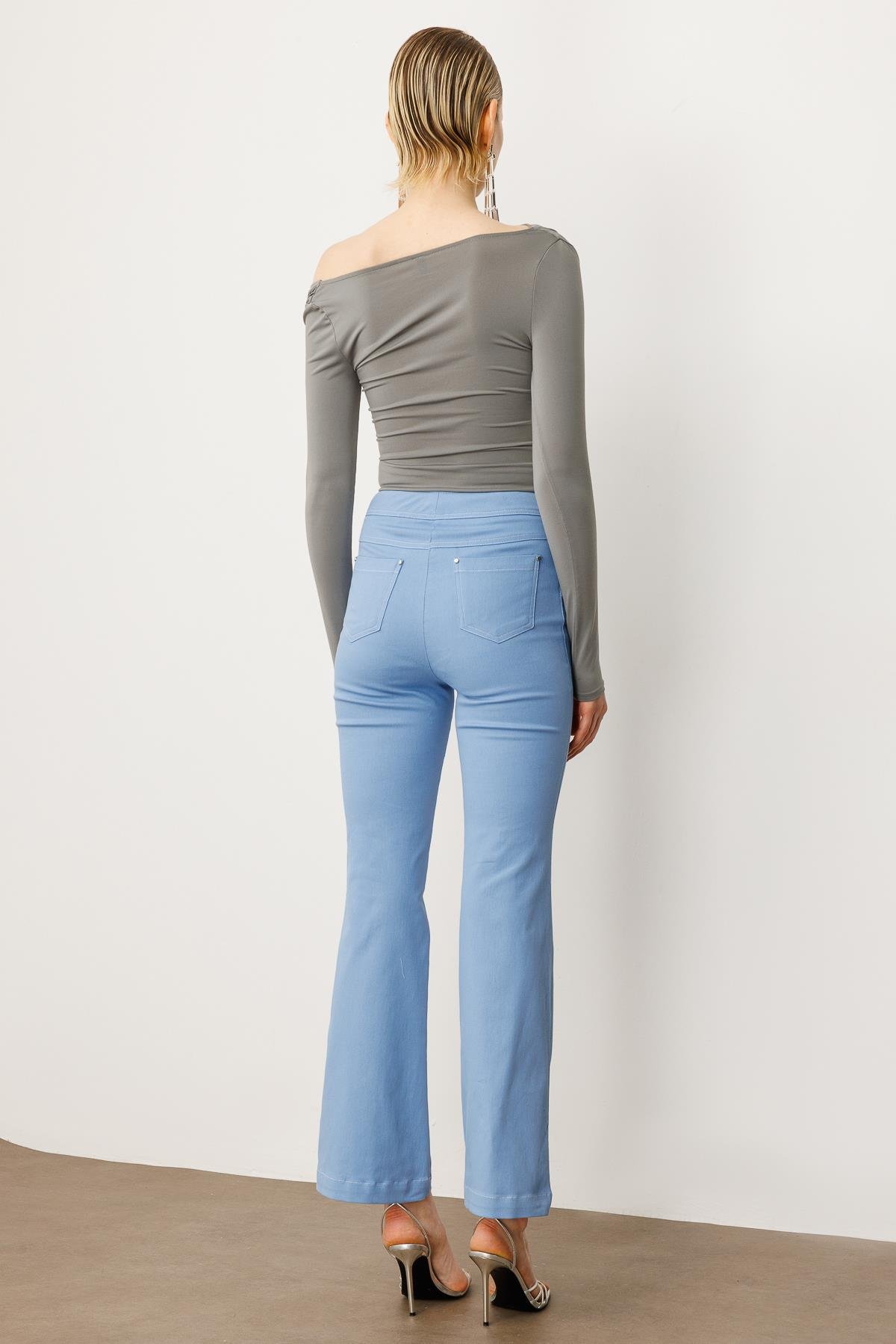 Modailgi  Yüksek Bel İspanyol Paça Spor Dikişli Pantolon - 75201 Mavi