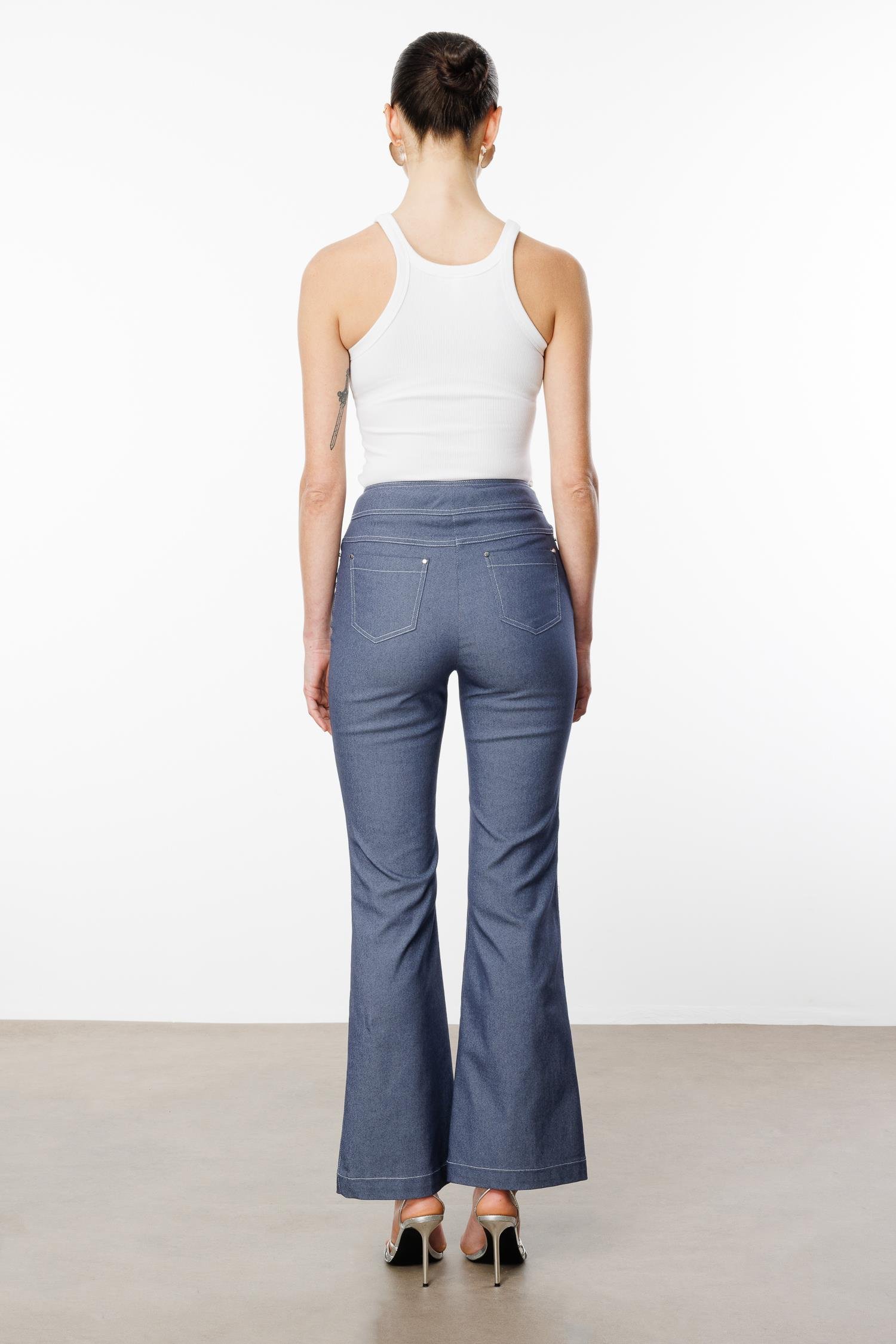 Modailgi  Yüksek Bel İspanyol Paça Spor Dikişli Pantolon - 75201 İndigo