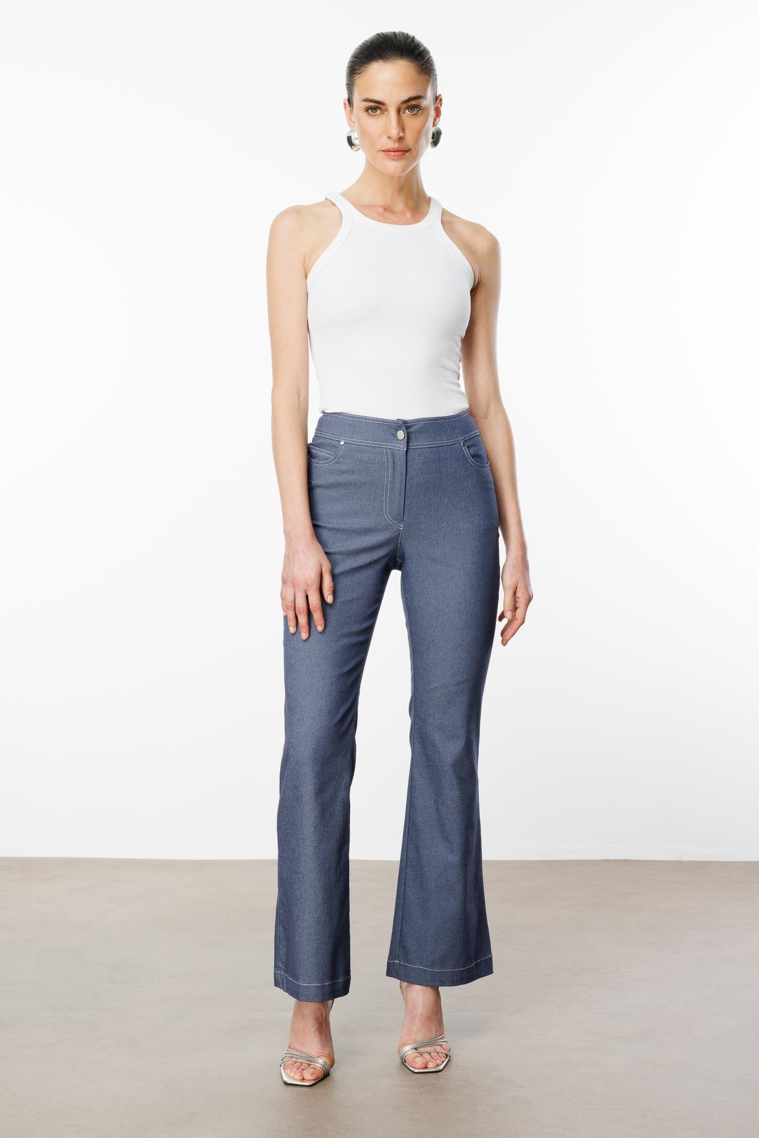 Modailgi  Yüksek Bel İspanyol Paça Spor Dikişli Pantolon - 75201 İndigo