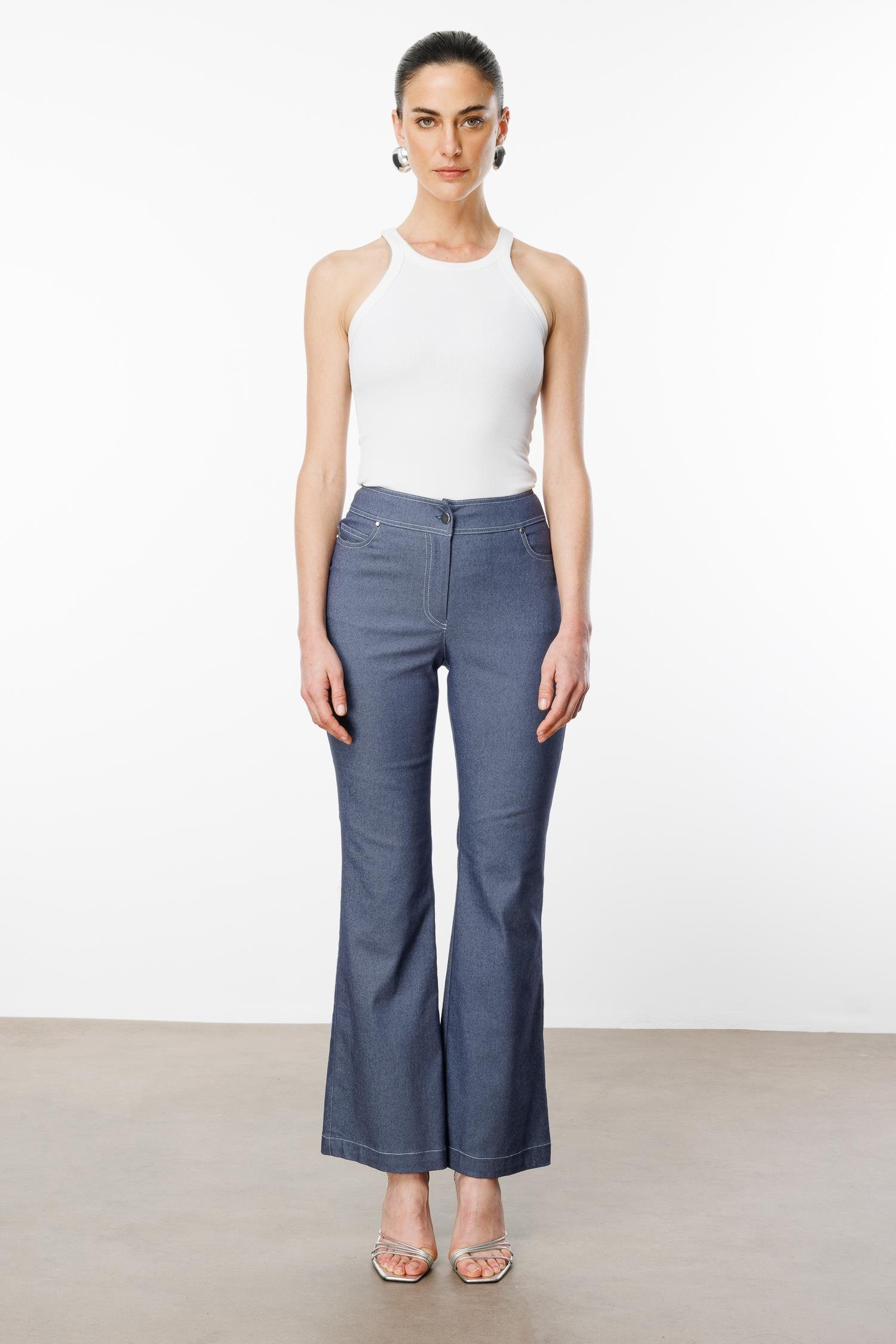 Modailgi  Yüksek Bel İspanyol Paça Spor Dikişli Pantolon - 75201 İndigo