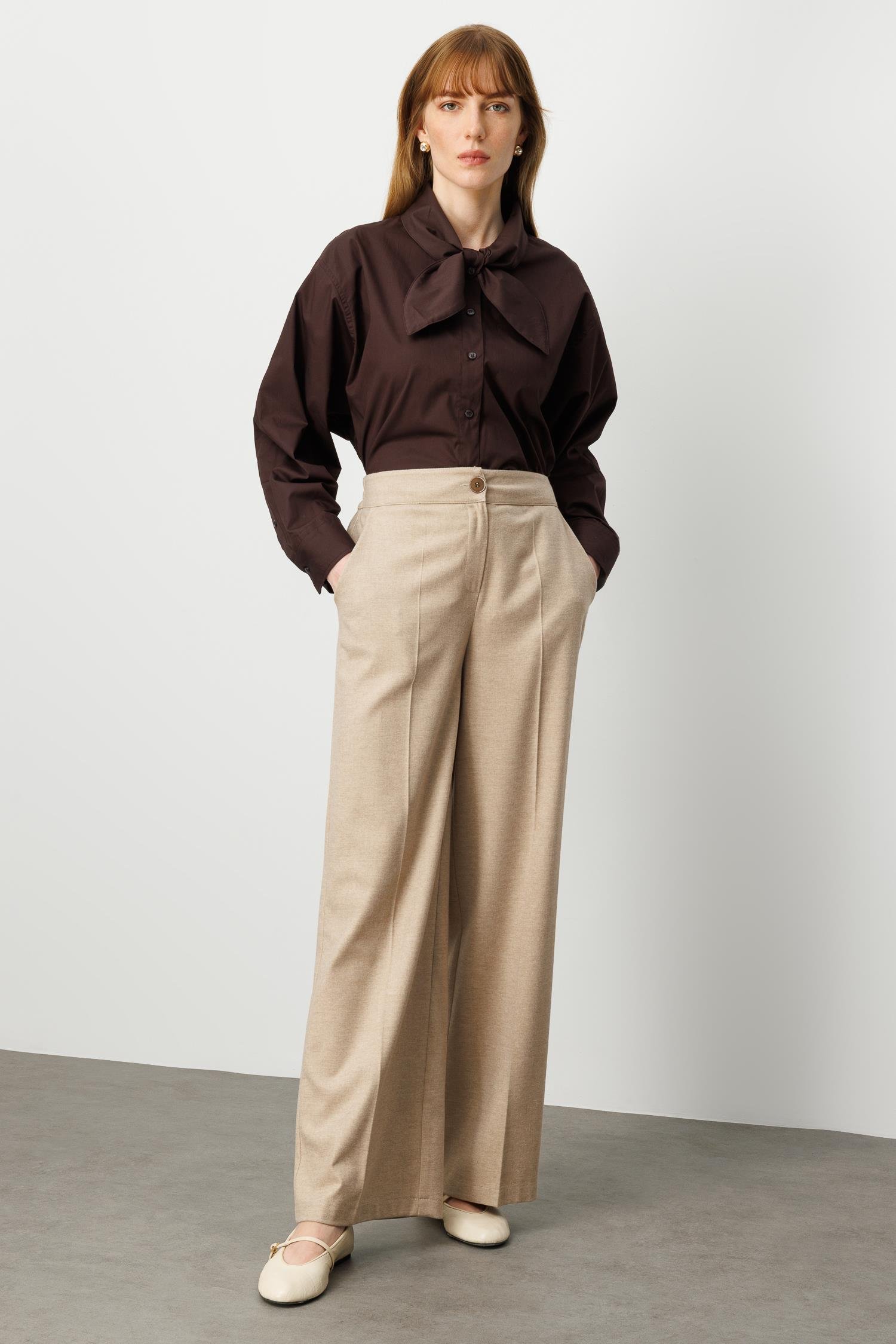 Modailgi  Yüksek Bel Yandan Cepli Plazzo Pantolon - 70048 Vizon