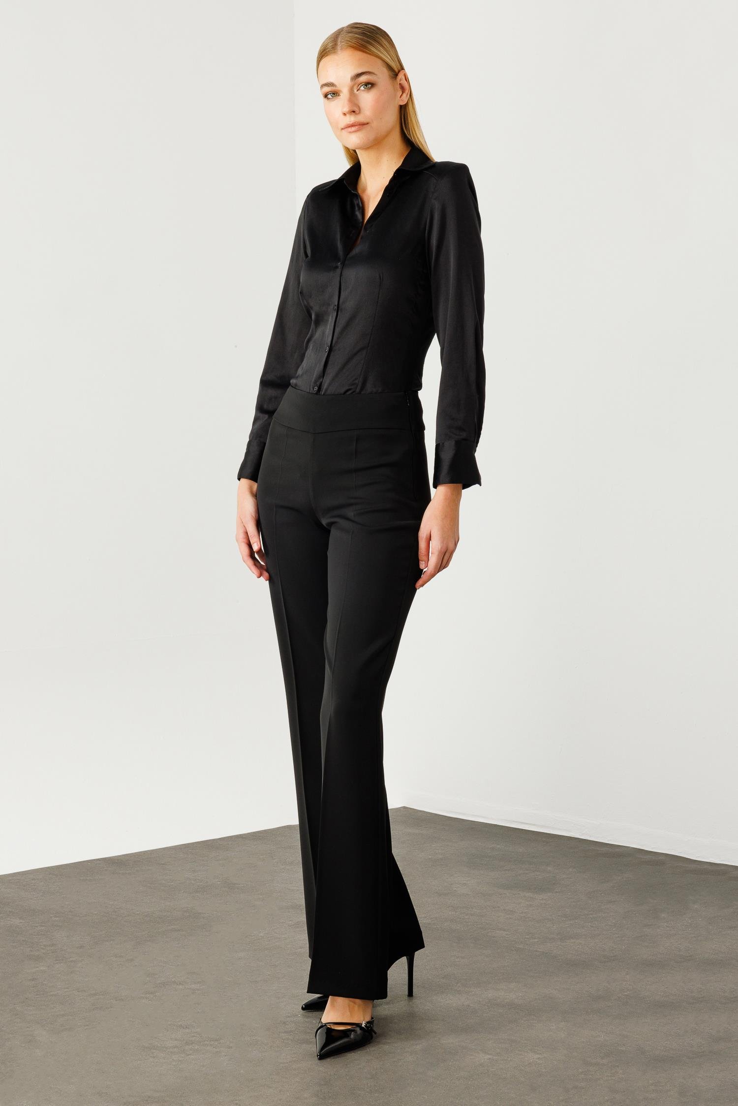 Modailgi  Yüksek Bel Yandan Fermuarlı Bol Paça Pantolon - 7969 Siyah