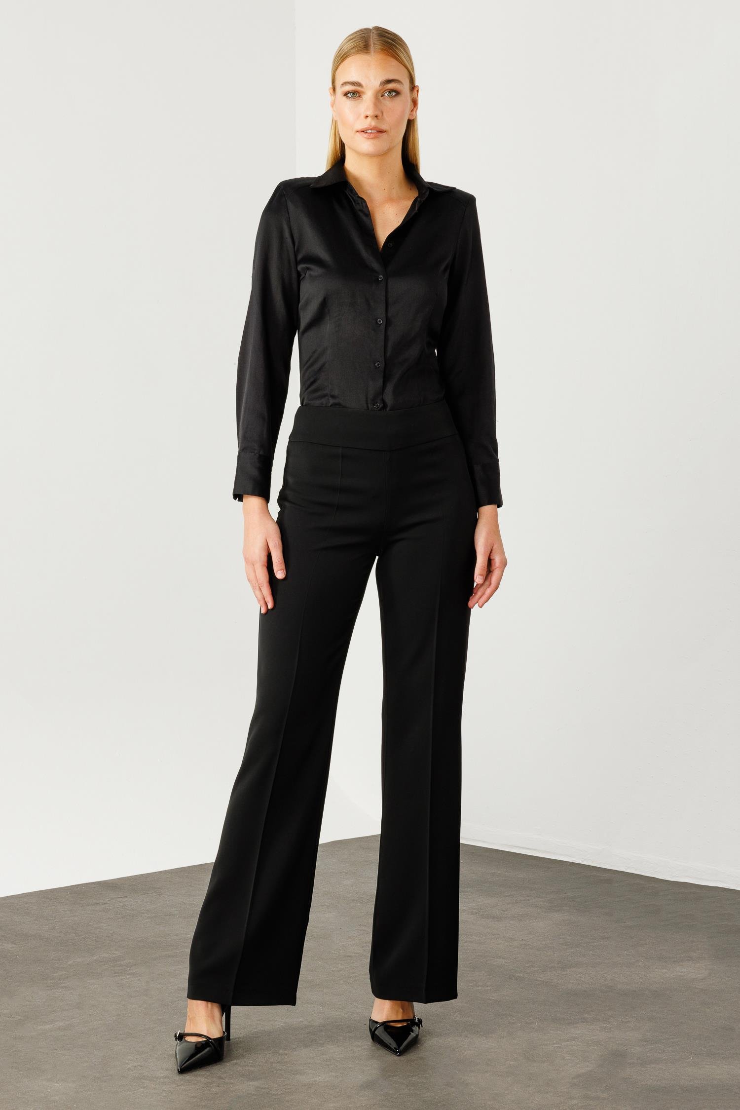 Modailgi  Yüksek Bel Yandan Fermuarlı Bol Paça Pantolon - 7969 Siyah