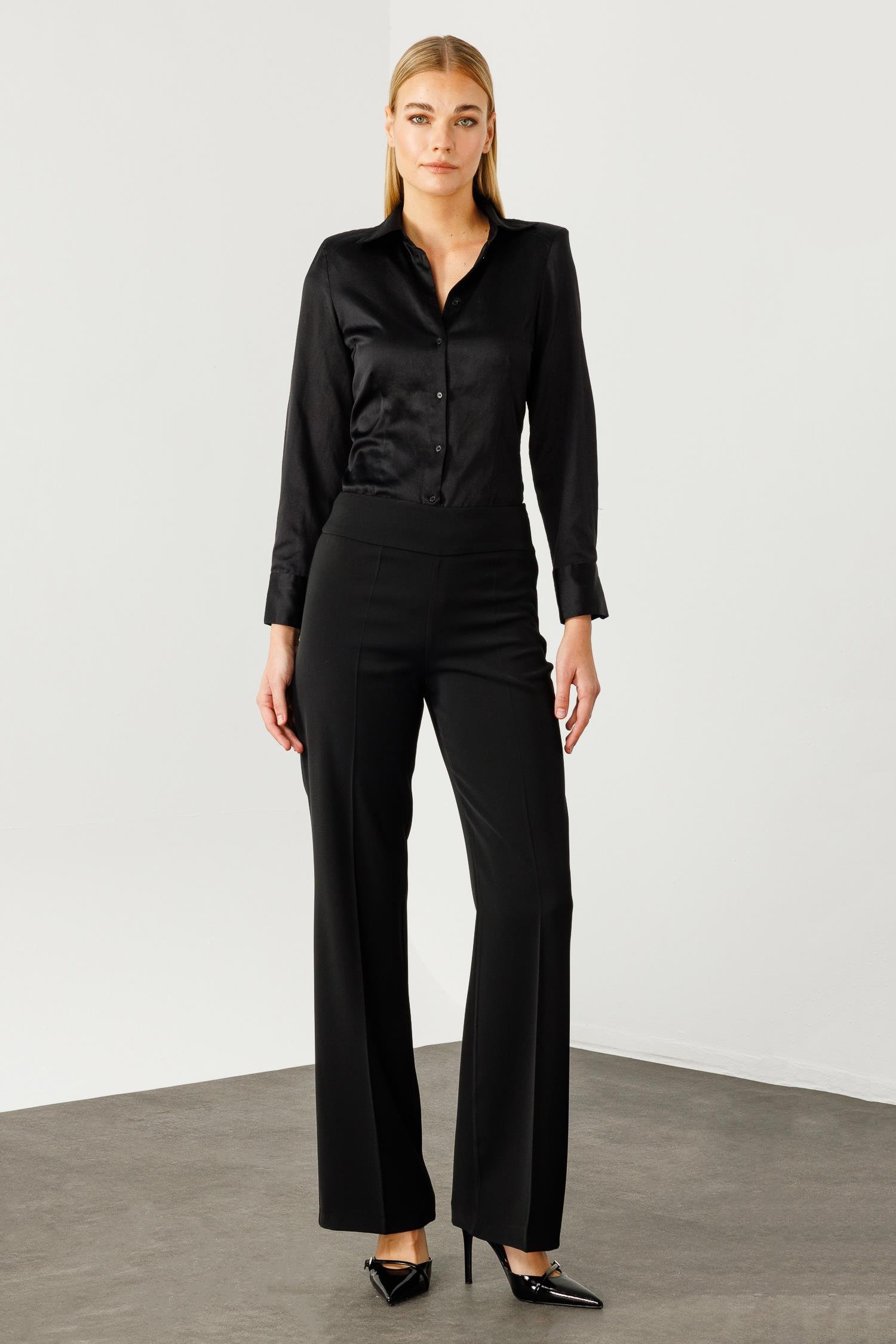 Modailgi  Yüksek Bel Yandan Fermuarlı Bol Paça Pantolon - 7969 Siyah