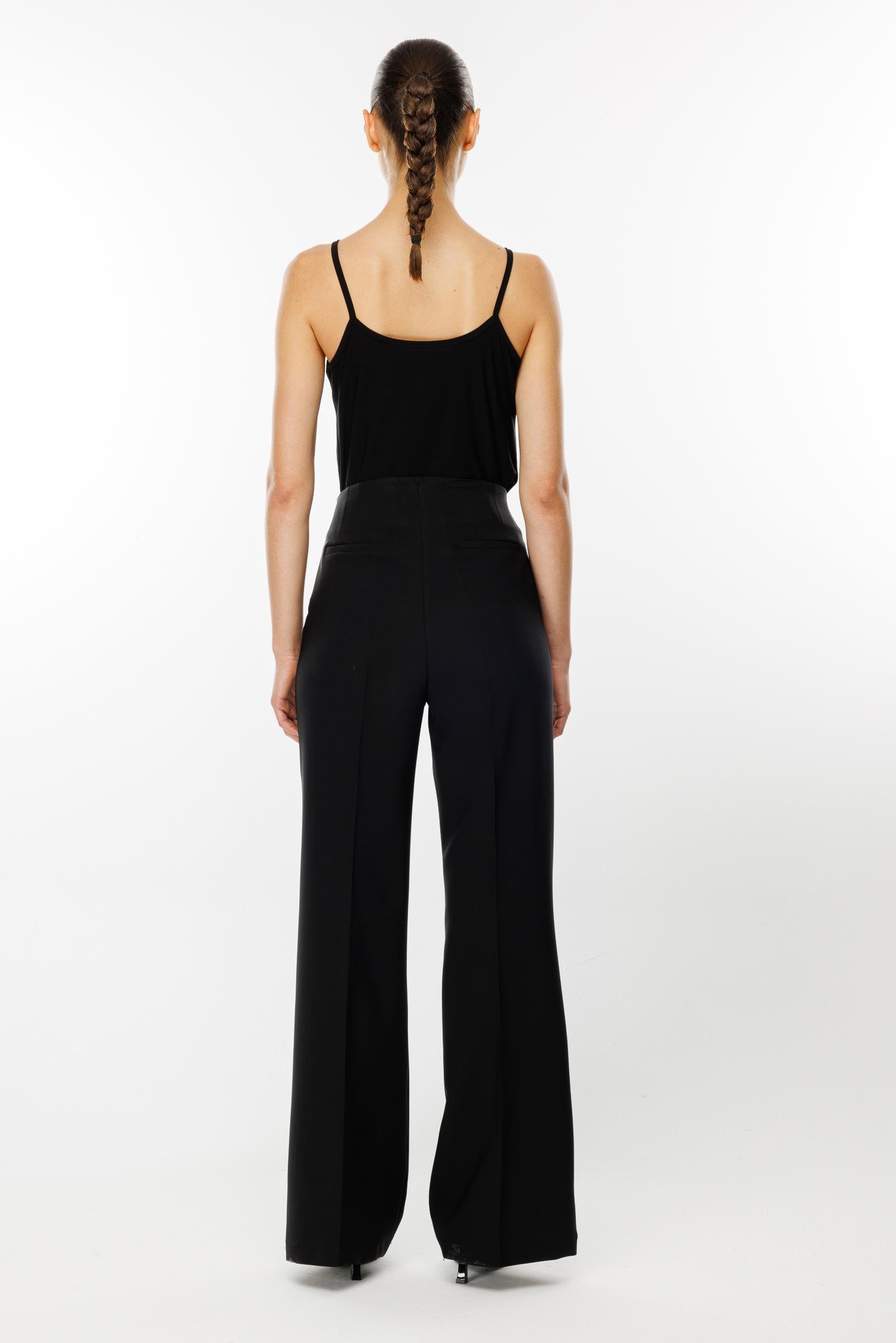 Modailgi  Yüksel Bel Yandan Fermuar Kapamalı İspanyol Paça Pantolon - 7100 Siyah