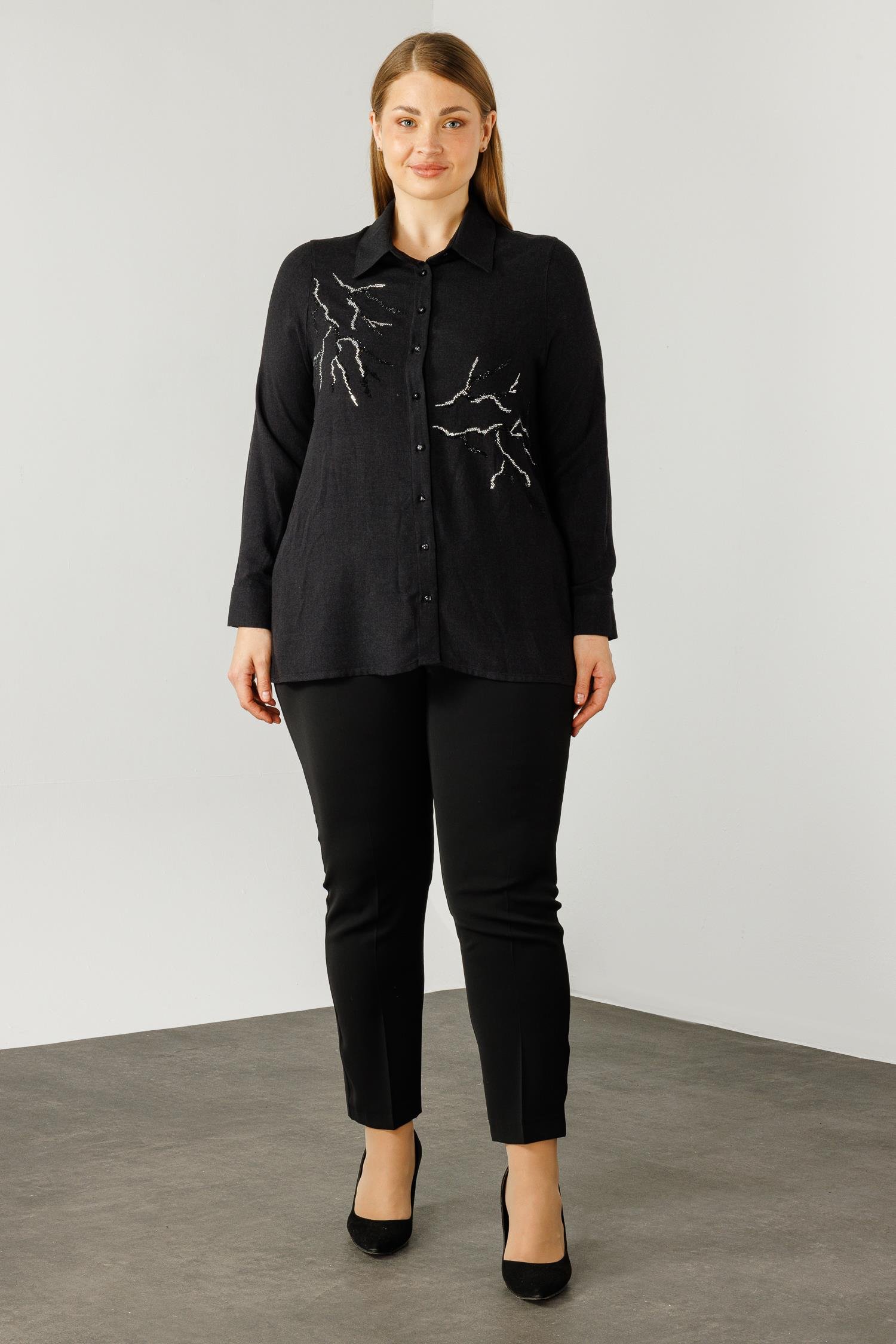 Modailgi  Yün Viskon Gömlek Siyah