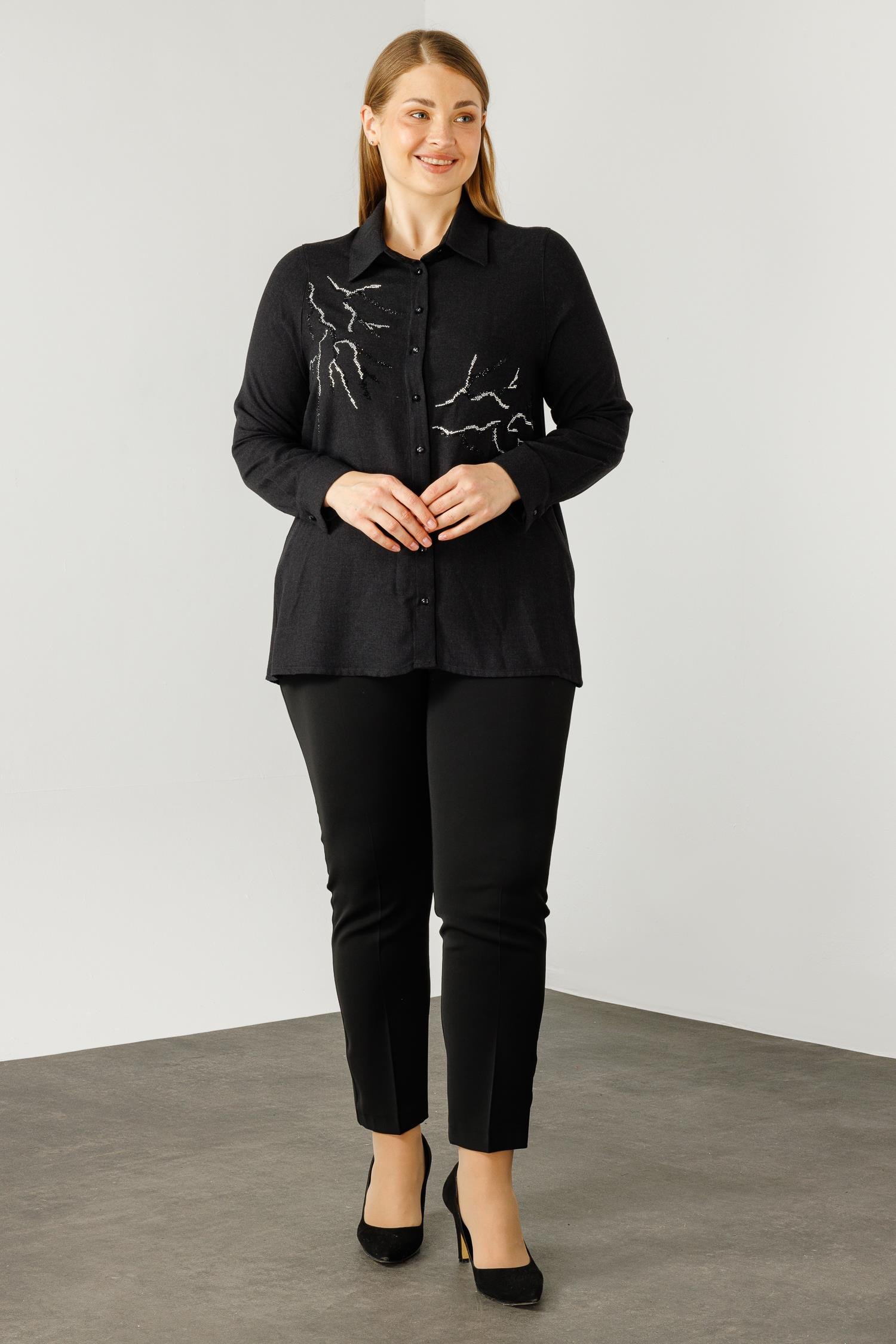 Modailgi  Yün Viskon Gömlek Siyah