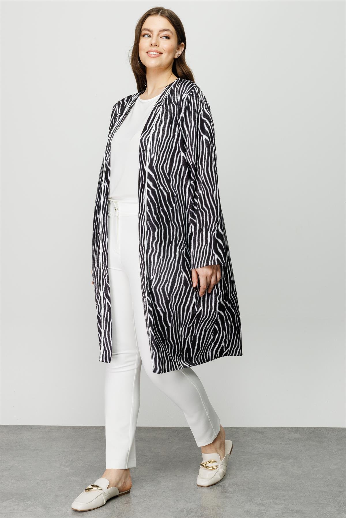 Modailgi  Zebra Desen İkili Uzun Tunik Siyah