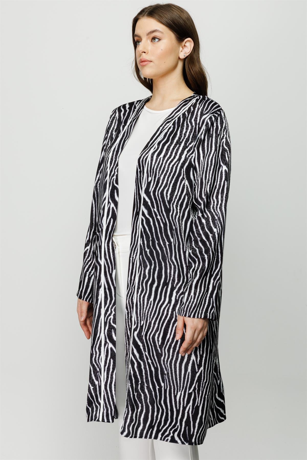Modailgi  Zebra Desen İkili Uzun Tunik Siyah