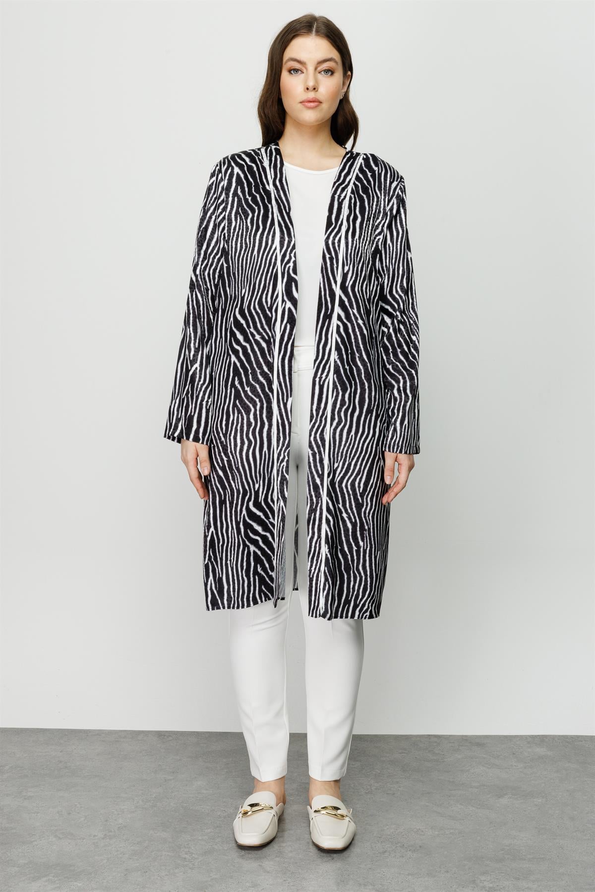 Modailgi  Zebra Desen İkili Uzun Tunik Siyah