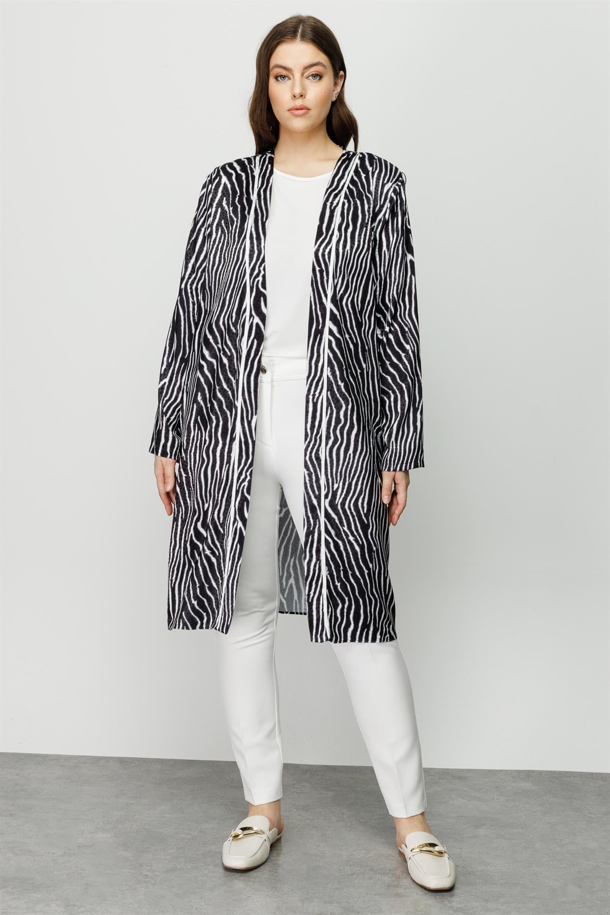 Modailgi  Zebra Desen İkili Uzun Tunik Siyah