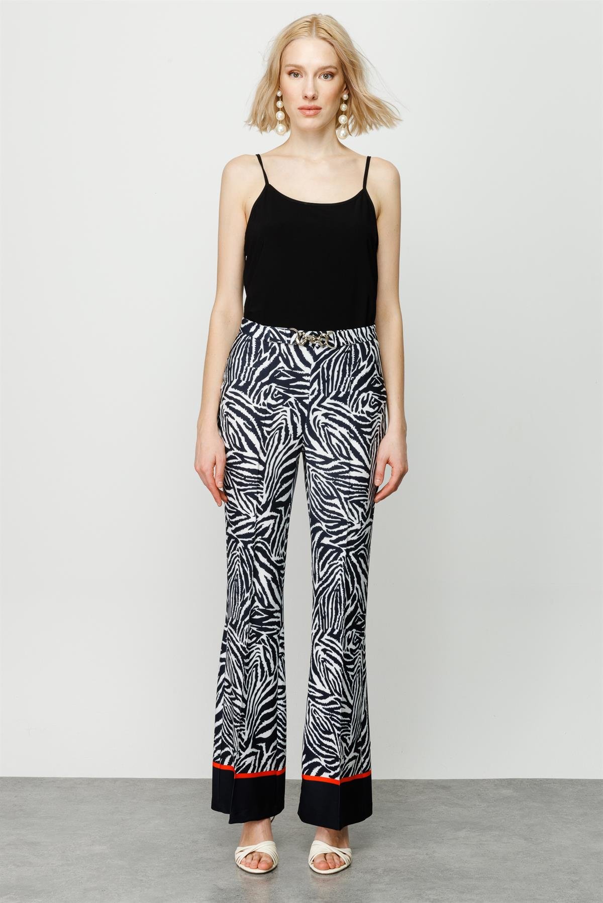 Modailgi  Zebra Desen İspanyol Paça Pantolon Siyah