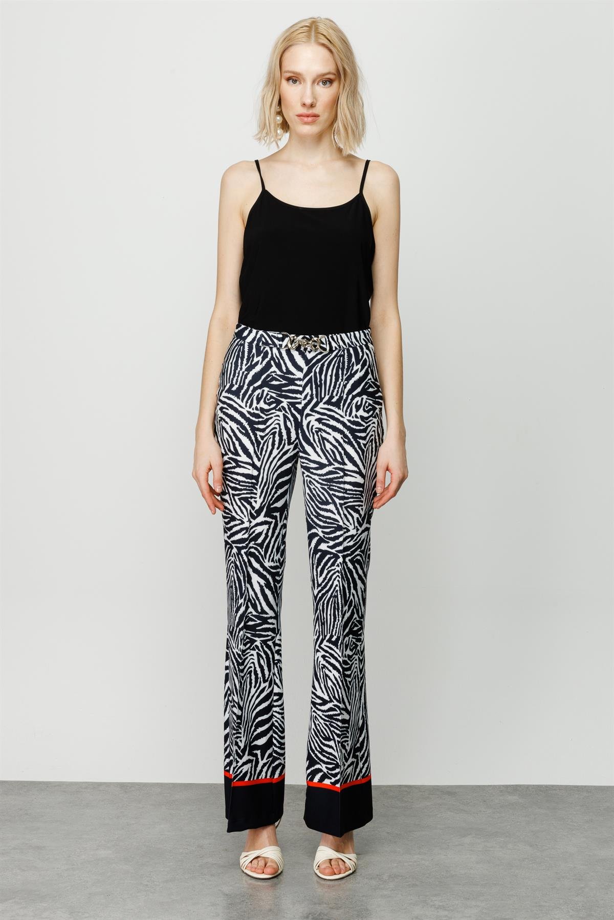 Modailgi  Zebra Desen İspanyol Paça Pantolon Siyah