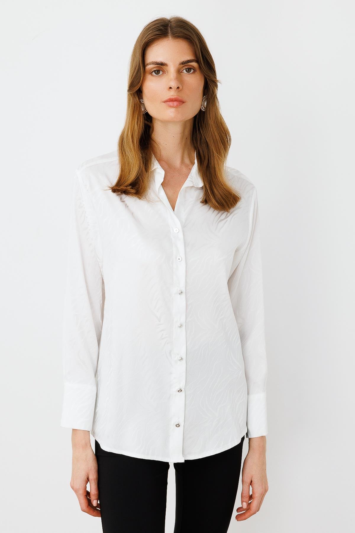 Modailgi  Zebra Desen Jakarlı Gömlek Ekru