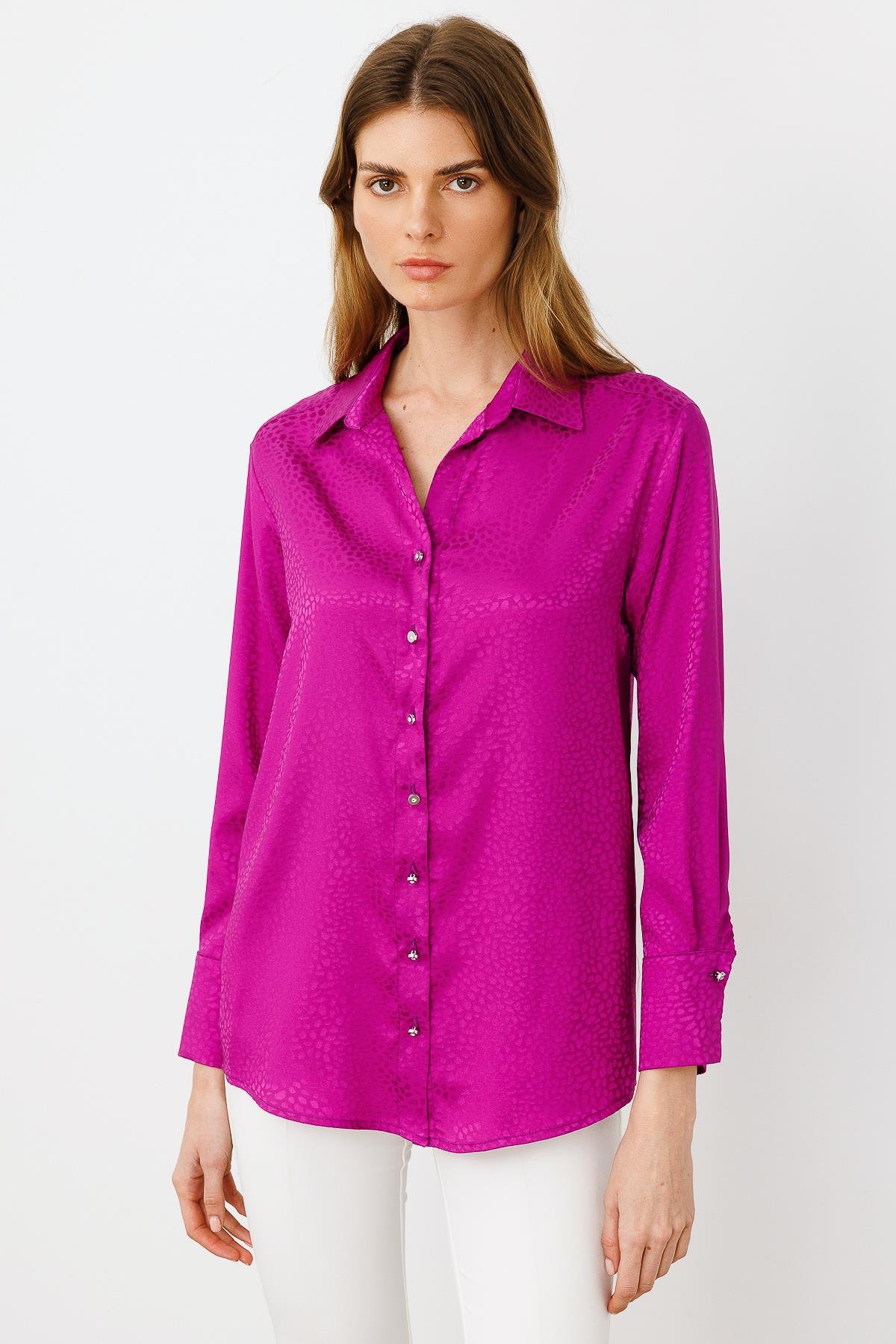 Modailgi  Zebra Desen Jakarlı Gömlek Fuşya