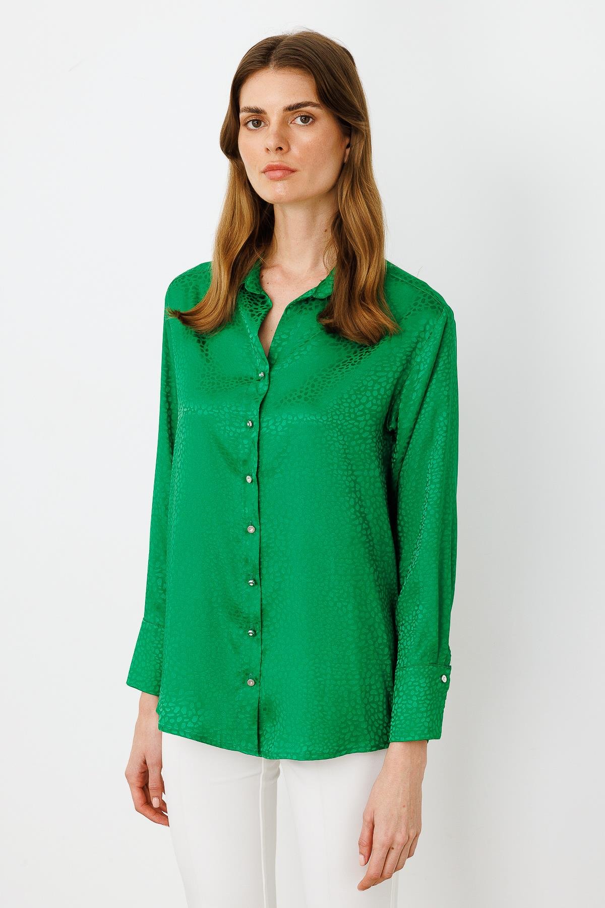 Modailgi  Zebra Desen Jakarlı Gömlek Yeşil