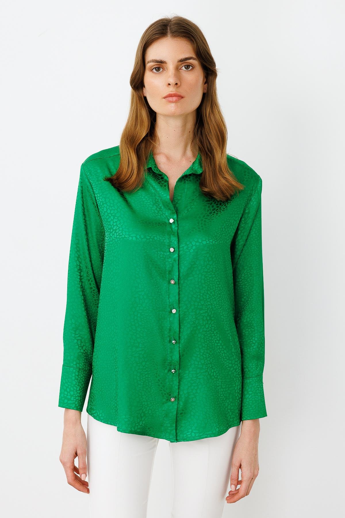 Modailgi  Zebra Desen Jakarlı Gömlek Yeşil