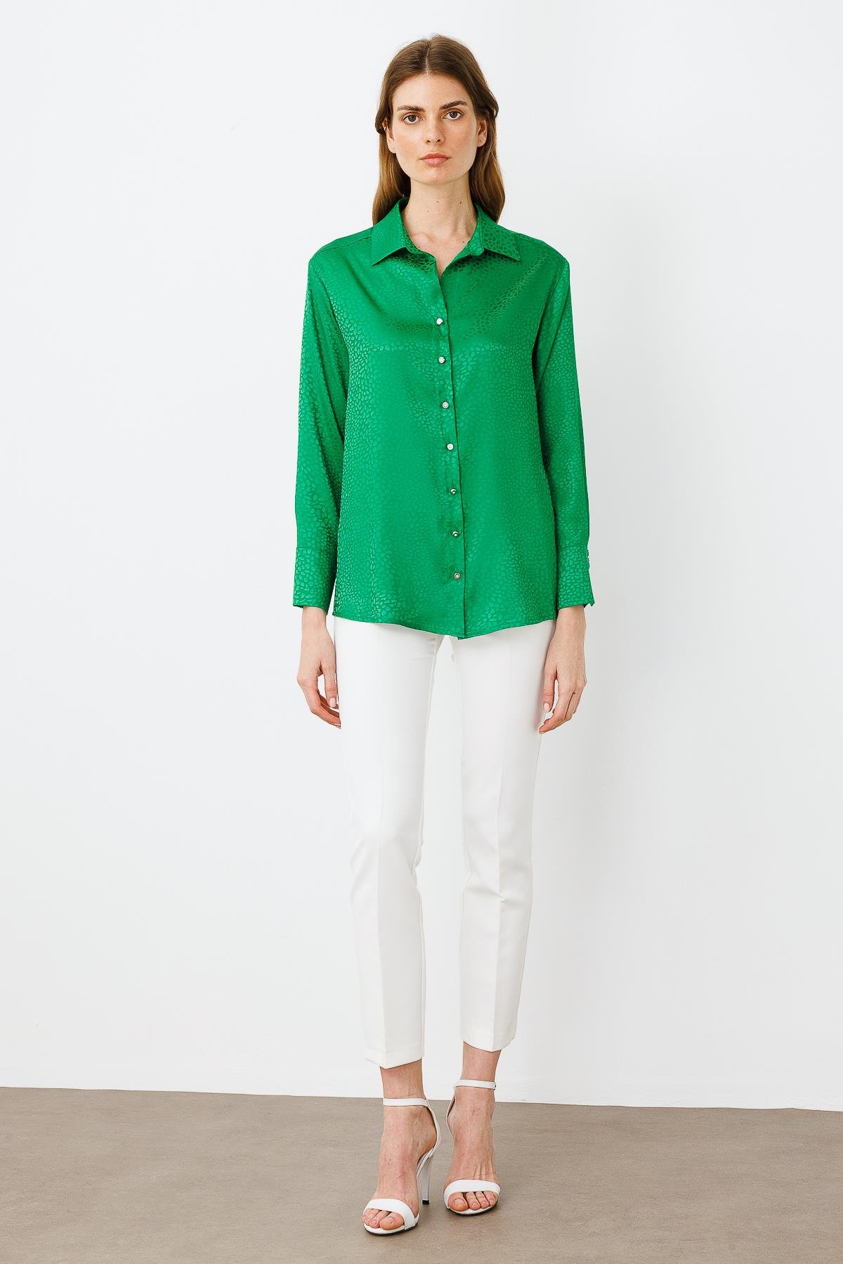 Modailgi  Zebra Desen Jakarlı Gömlek Yeşil