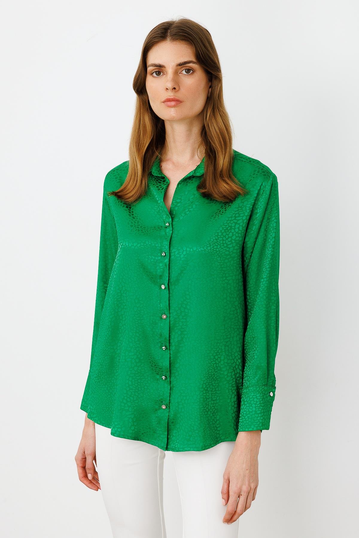 Modailgi  Zebra Desen Jakarlı Gömlek Yeşil