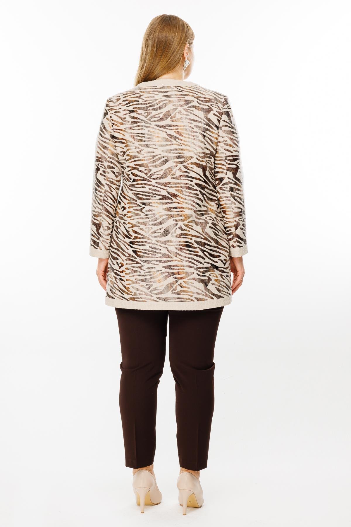 Modailgi  Zebra Desen Sıfır Yaka Uzun Ceket Vizon