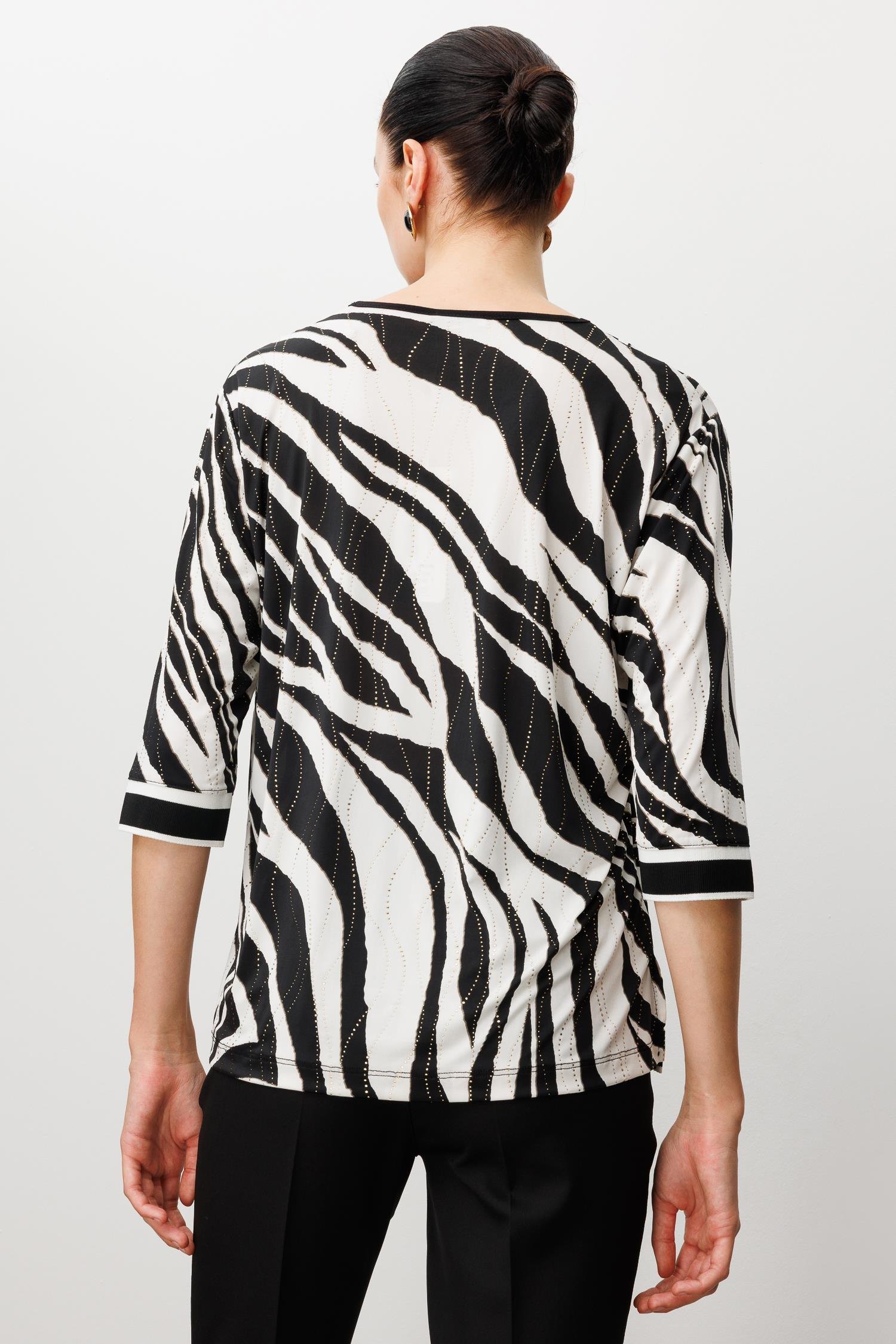 Modailgi  Zebra Desen V Yaka Ribanalı Bluz Zebra