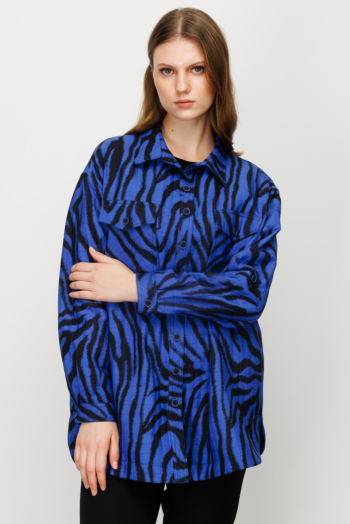 Modailgi  Zebra Desenli Kapitone Oversize Tunik Saks