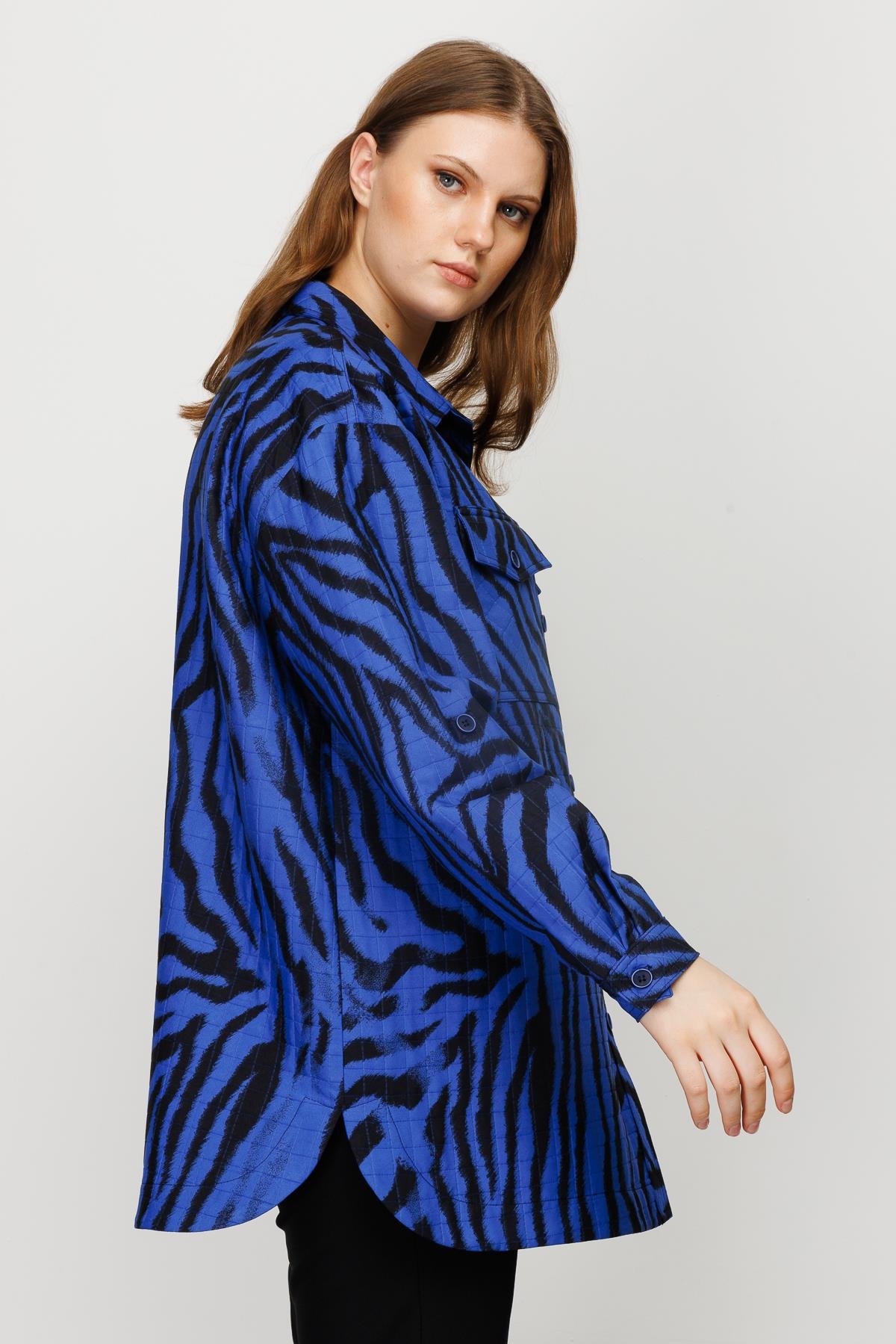 Modailgi  Zebra Desenli Kapitone Oversize Tunik Saks