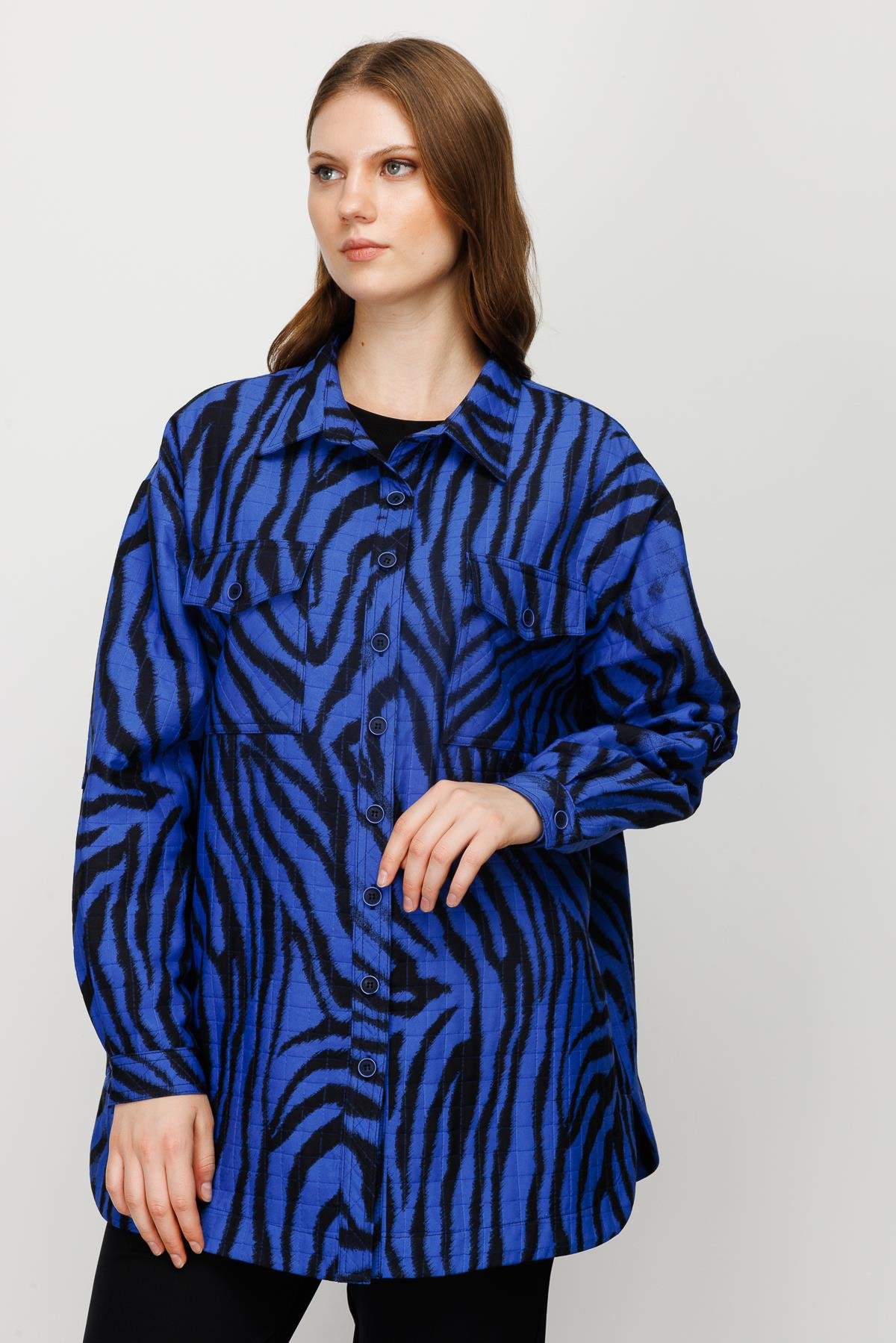 Modailgi  Zebra Desenli Kapitone Oversize Tunik Saks
