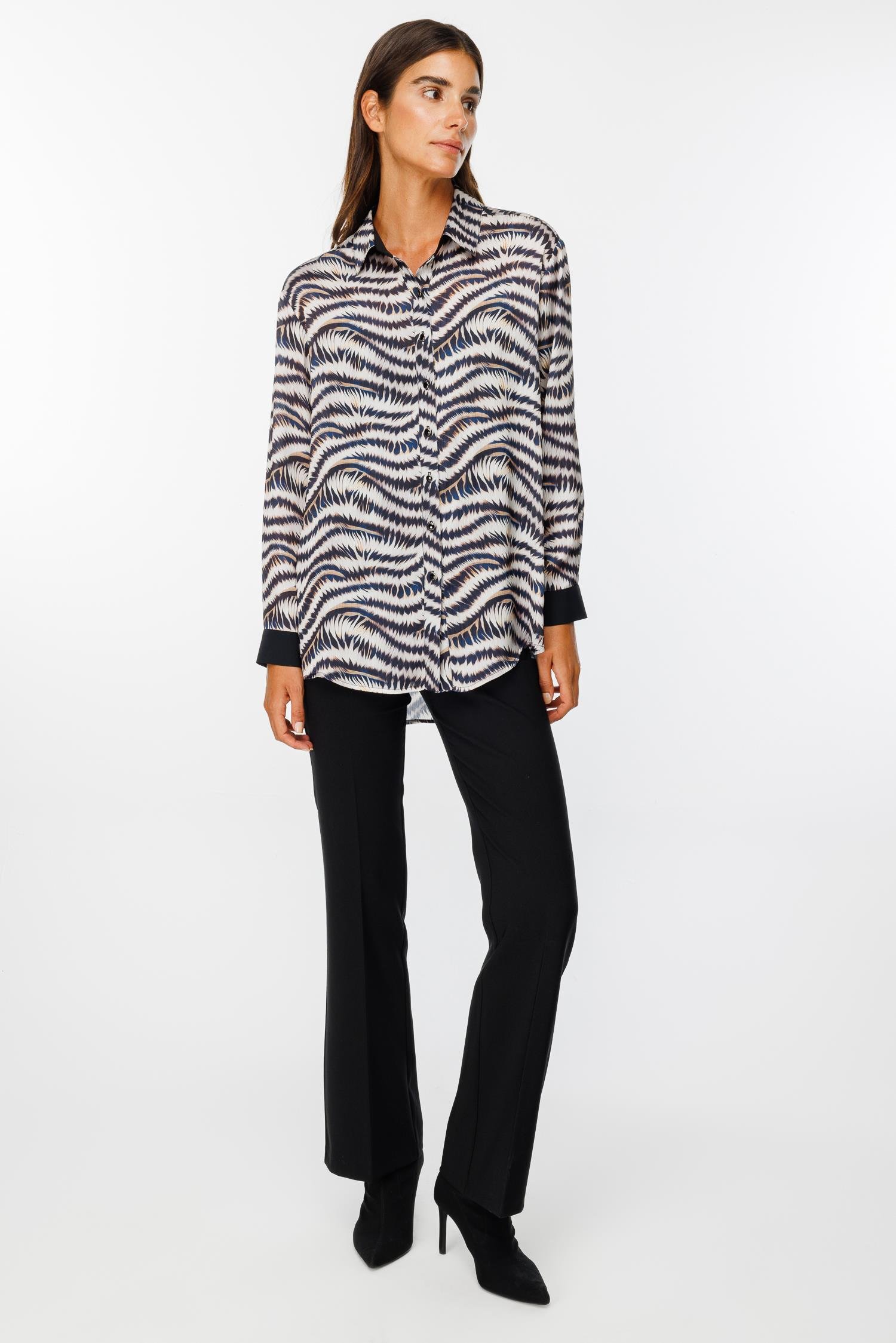 Modailgi  Zebra Desenli Saten Gömlek Orijinal