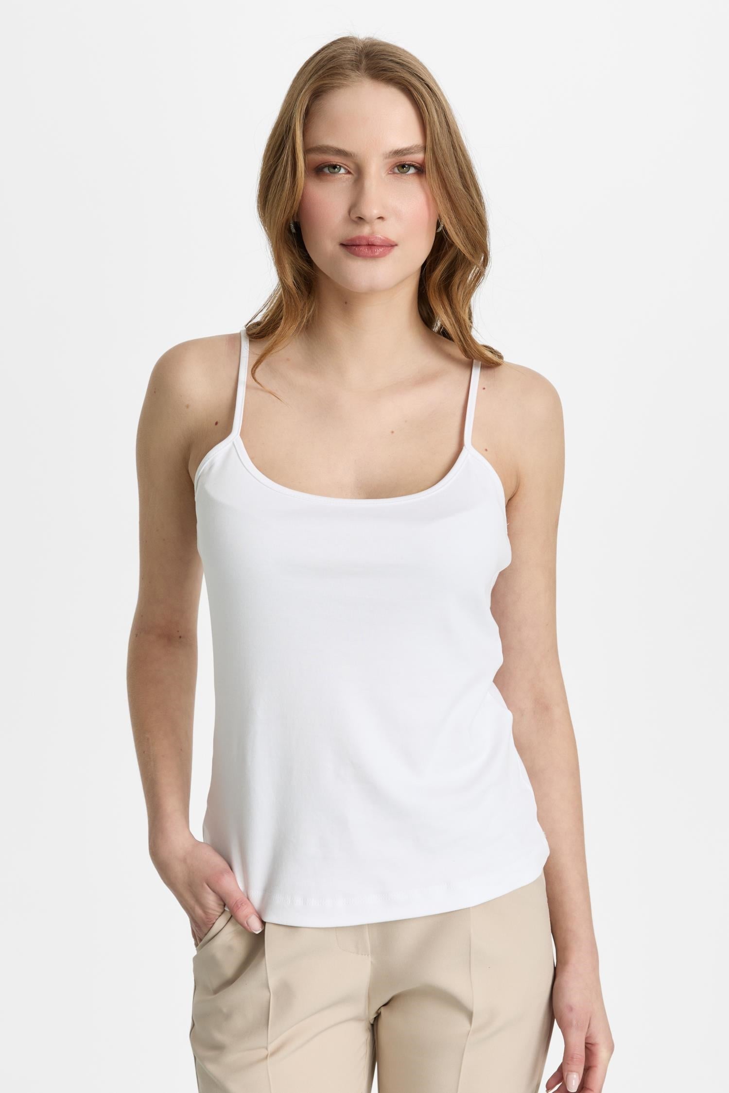 Mutlu Ertan Kadın İnce Askılı Basic Atlet Ekru 30474