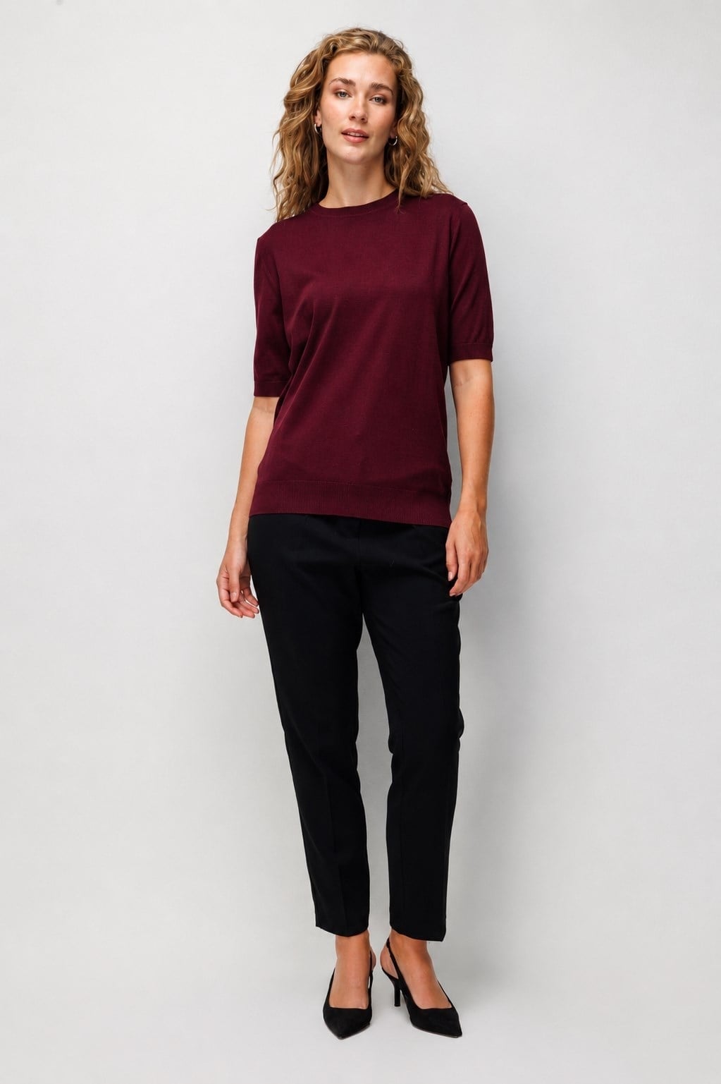 Mutlu Ertan Kadın Sıfır Yaka Kısa Kol Triko Bluz Vino 20267