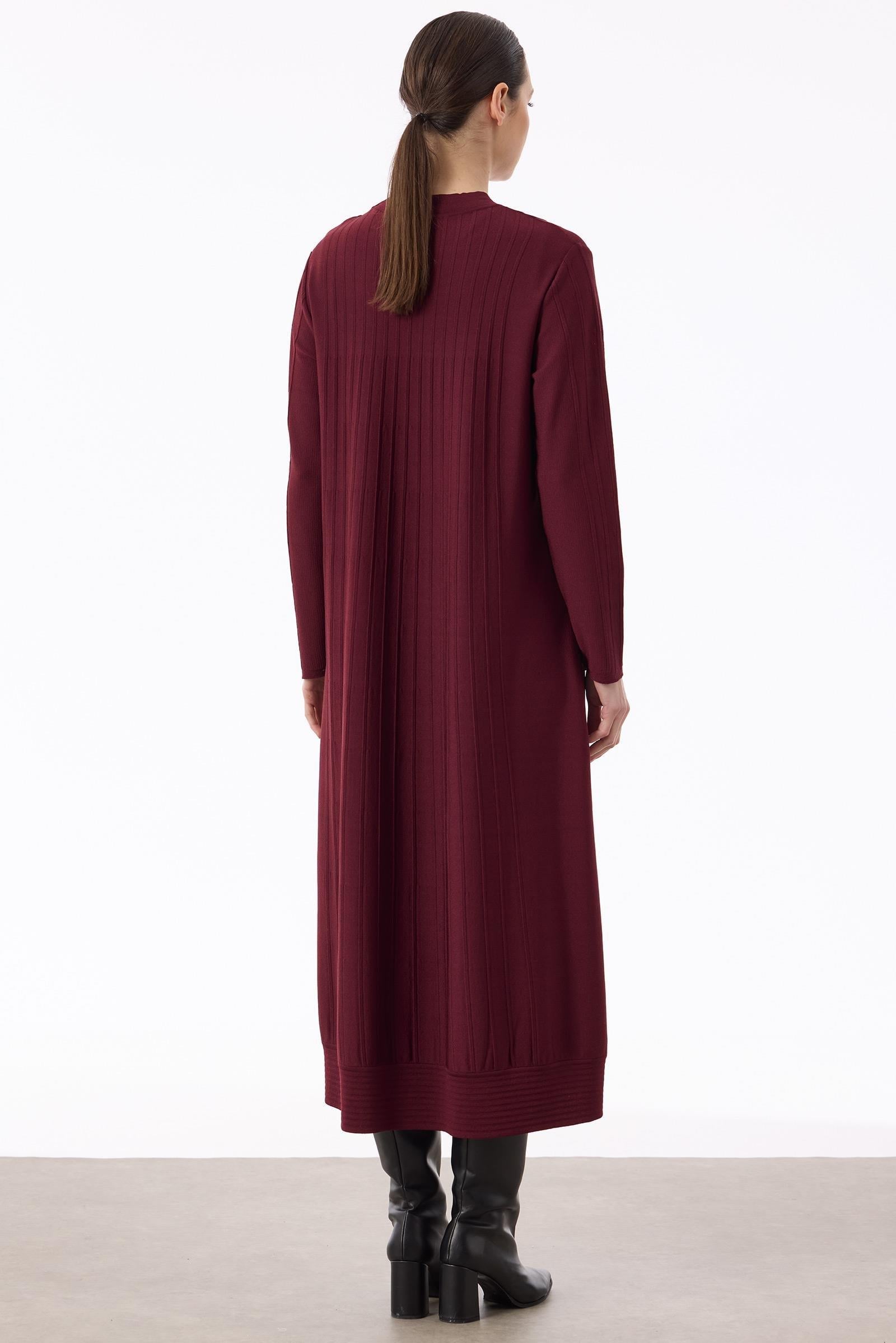 Nervür Detaylı Rayon Elbise BORDO