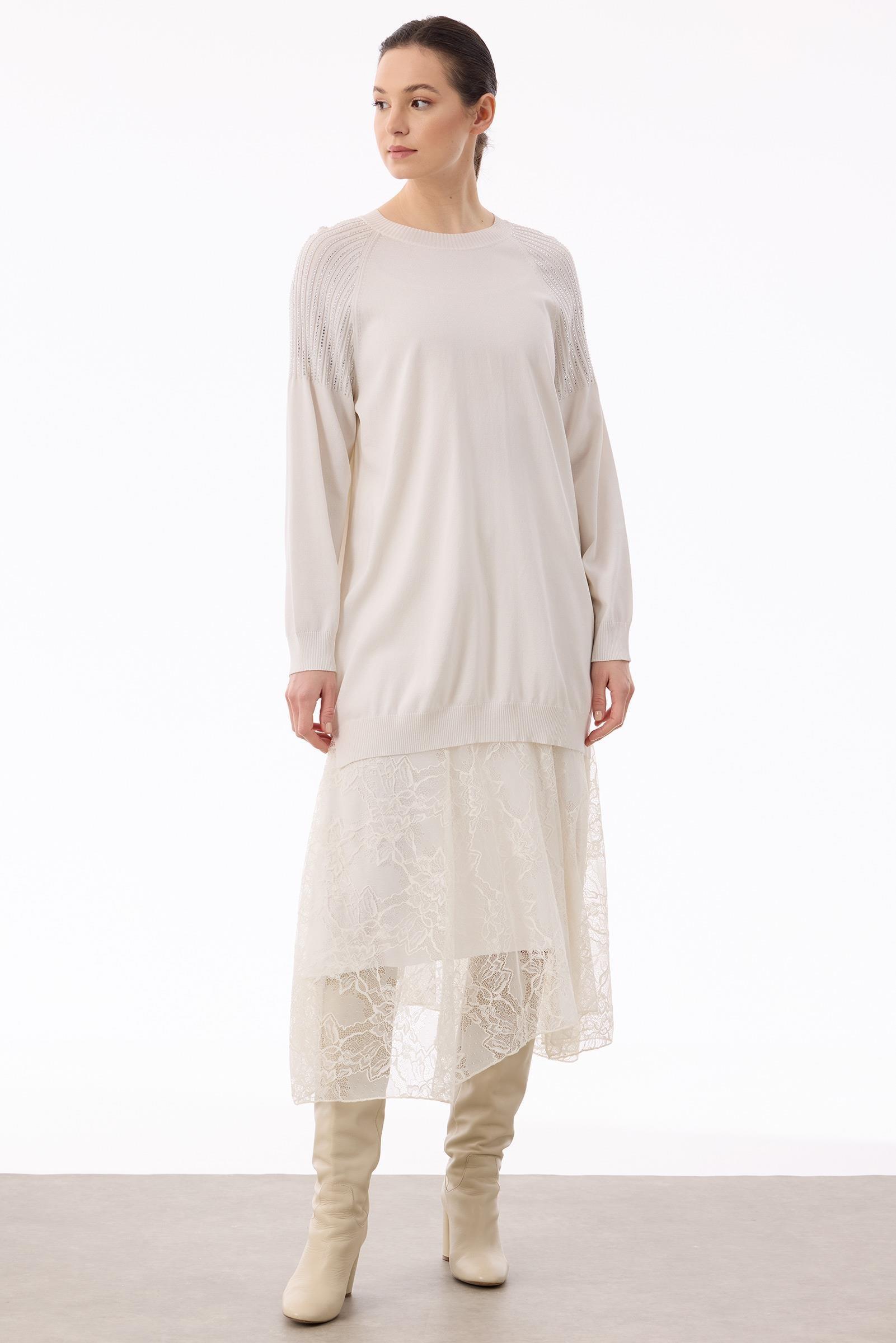 Omuzlar Taş Baskılı Rayon Tunik VANİLYA