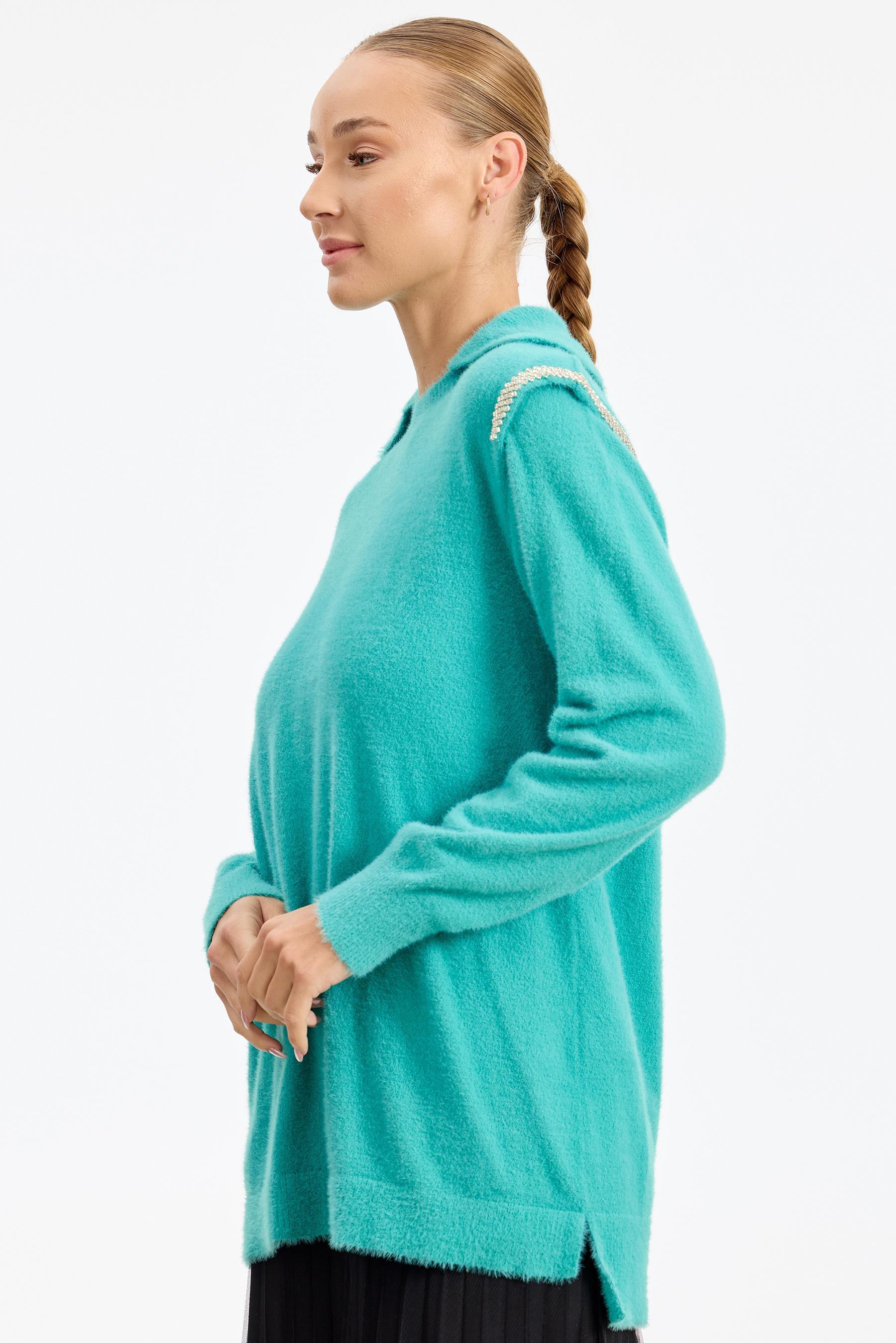 Omuzları Taş Detaylı Tunik YEŞİL