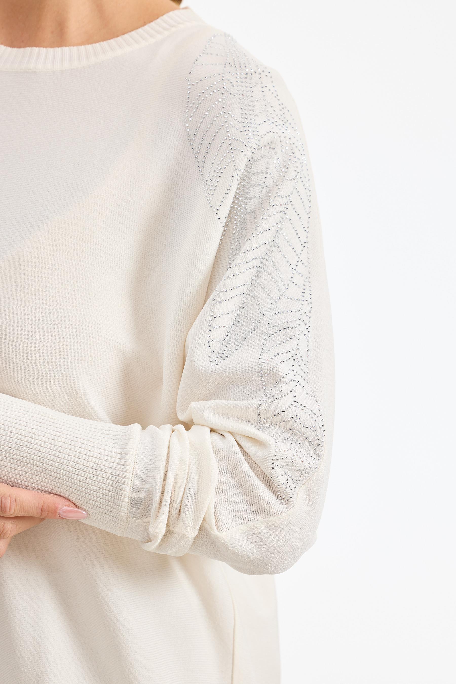 Omzu Yaprak Taş Baskılı Rayon Tunik VANİLYA